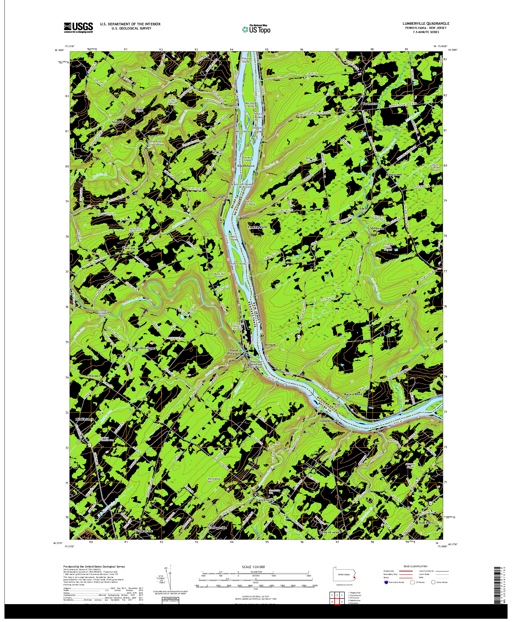 USGS US TOPO 7.5-MINUTE MAP FOR LUMBERVILLE, PA,NJ 2019