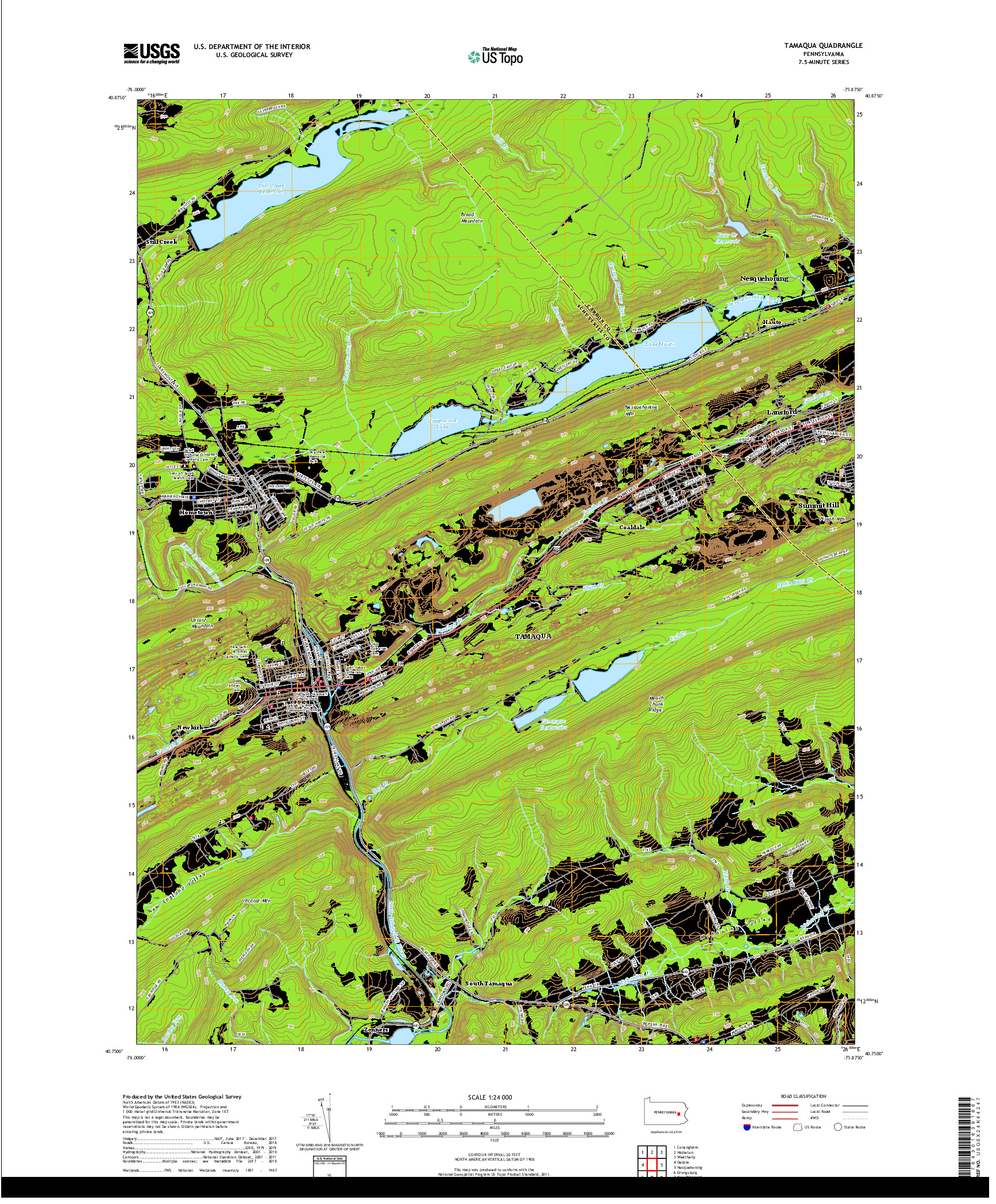 USGS US TOPO 7.5-MINUTE MAP FOR TAMAQUA, PA 2019
