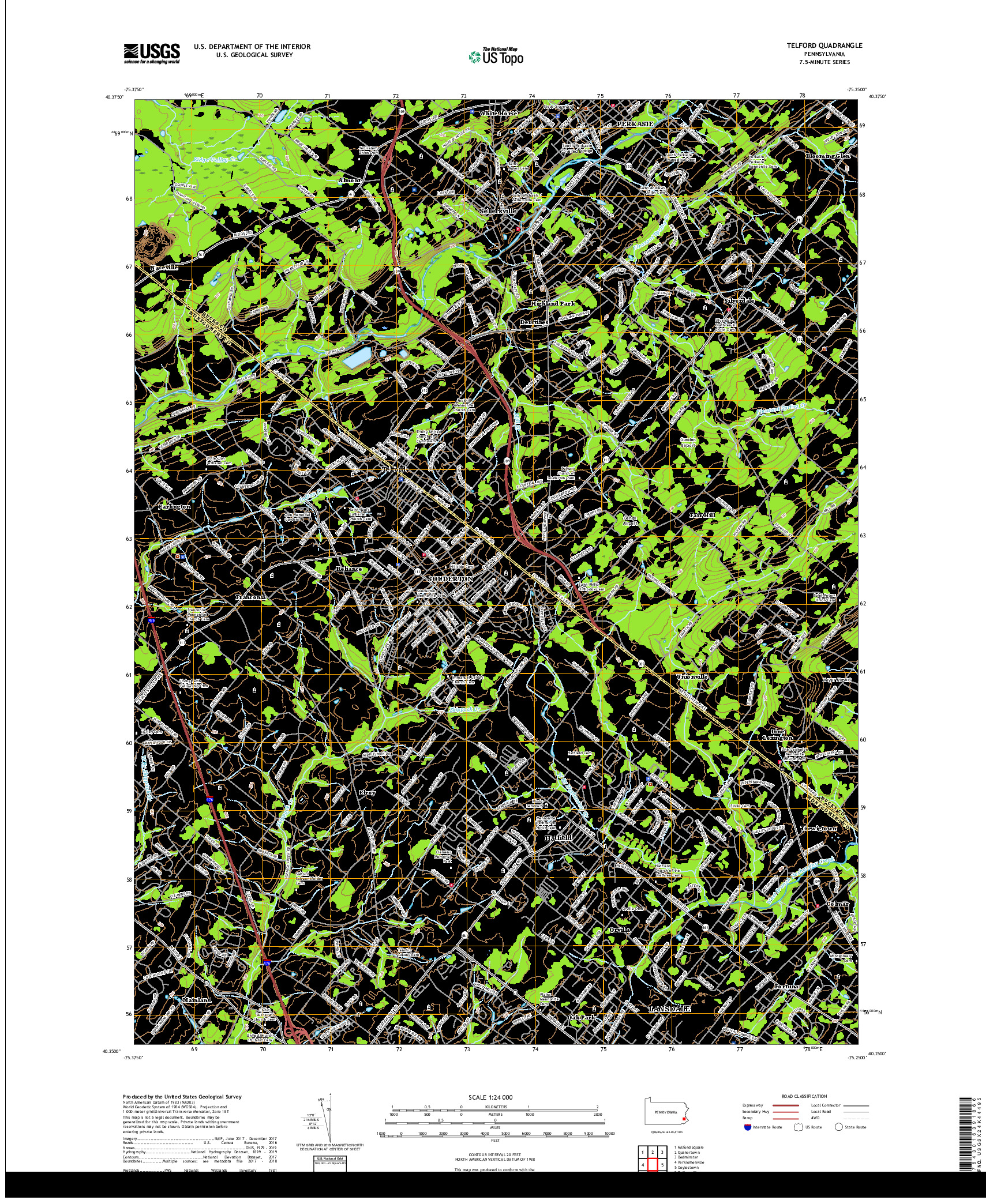 USGS US TOPO 7.5-MINUTE MAP FOR TELFORD, PA 2019