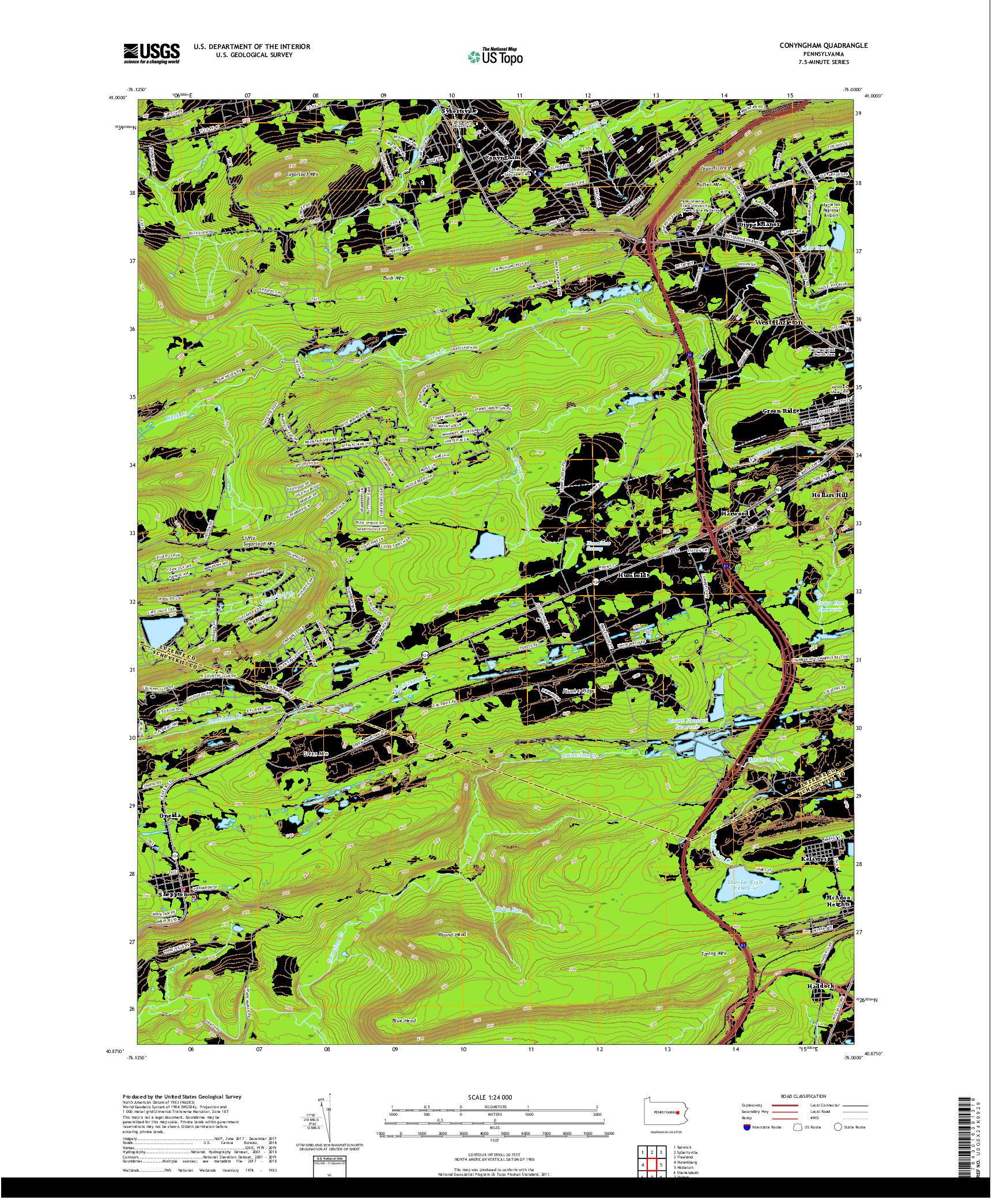 USGS US TOPO 7.5-MINUTE MAP FOR CONYNGHAM, PA 2019