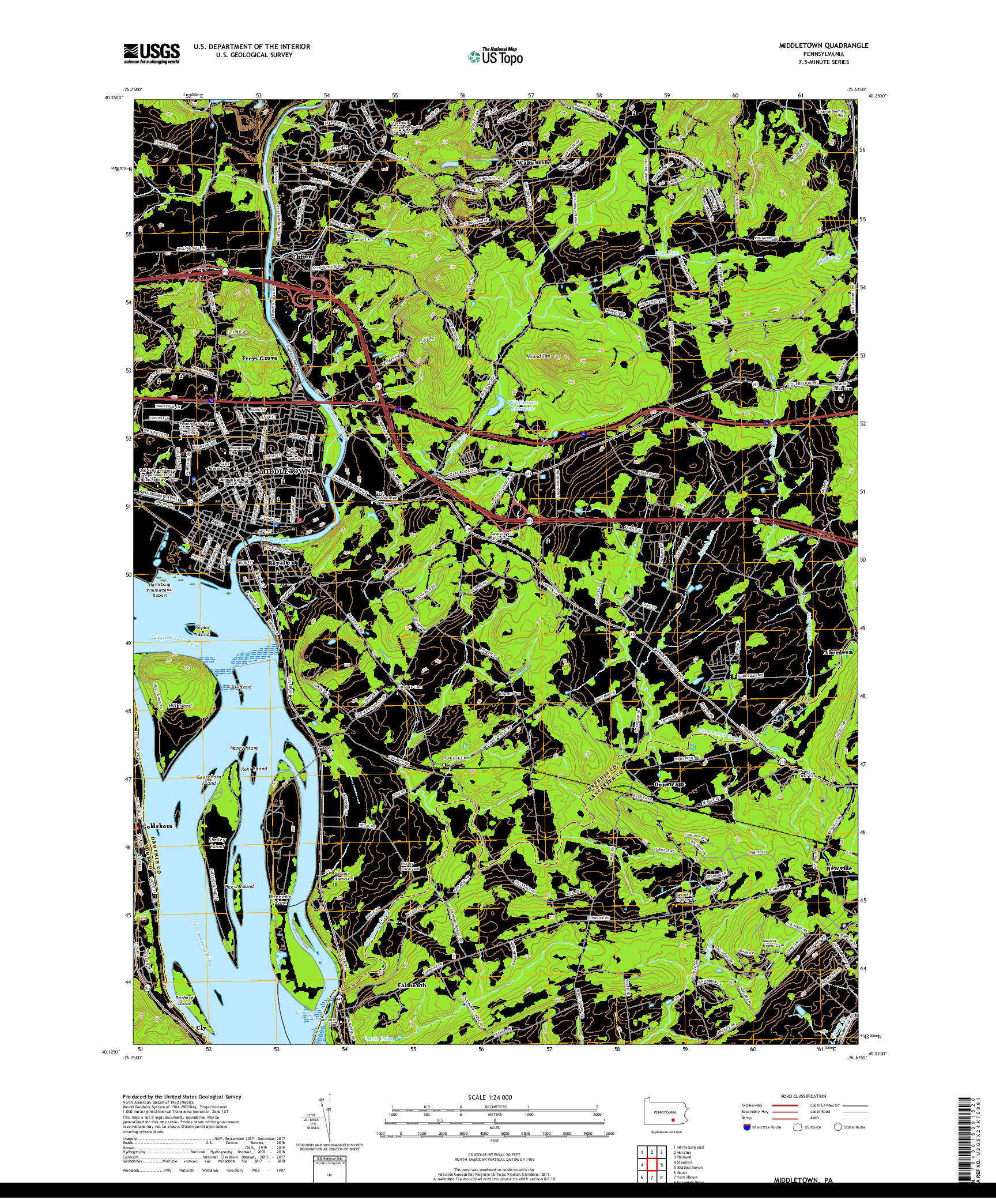 USGS US TOPO 7.5-MINUTE MAP FOR MIDDLETOWN, PA 2019