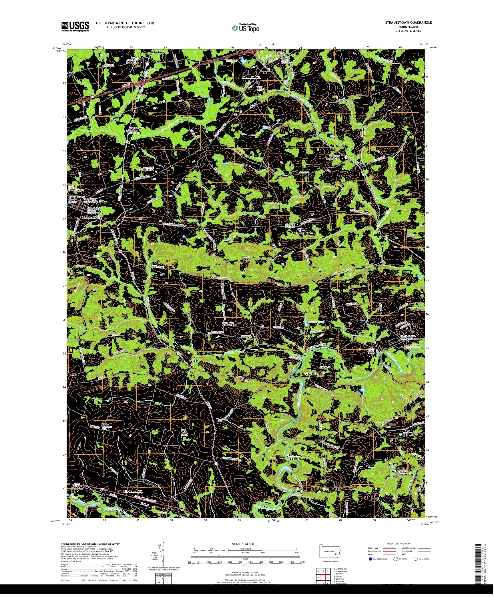 USGS US TOPO 7.5-MINUTE MAP FOR STRAUSSTOWN, PA 2019