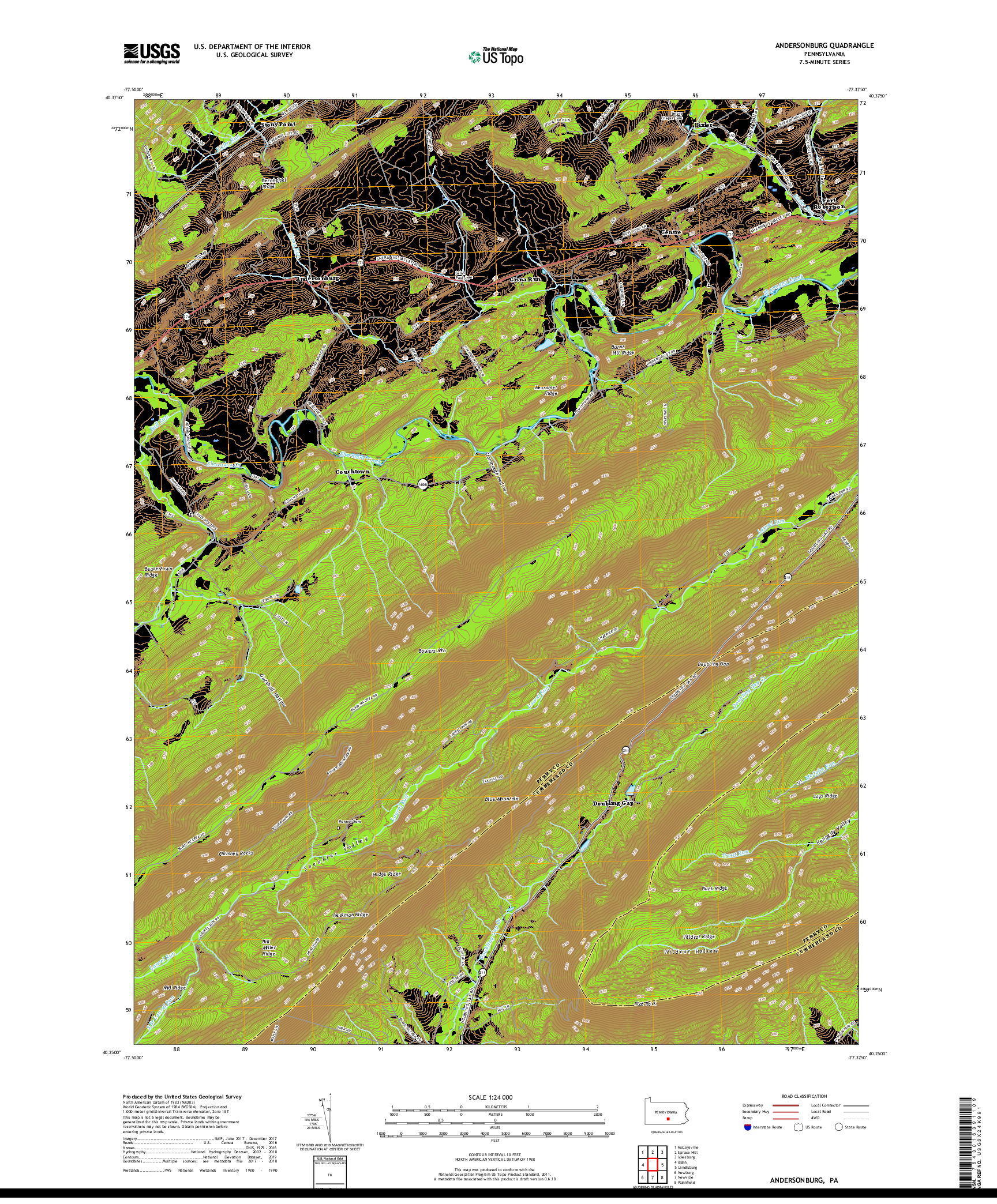 USGS US TOPO 7.5-MINUTE MAP FOR ANDERSONBURG, PA 2019