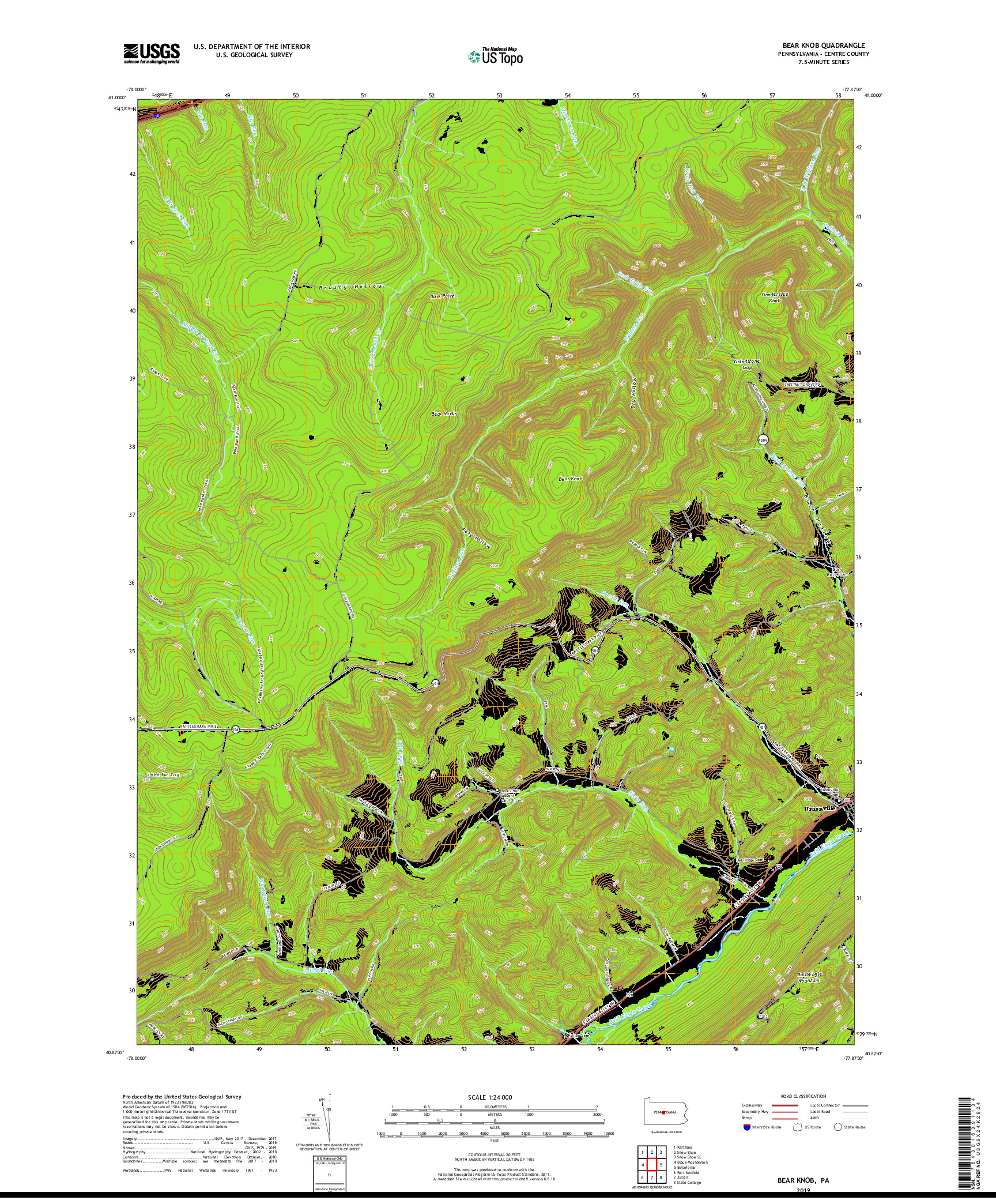 USGS US TOPO 7.5-MINUTE MAP FOR BEAR KNOB, PA 2019