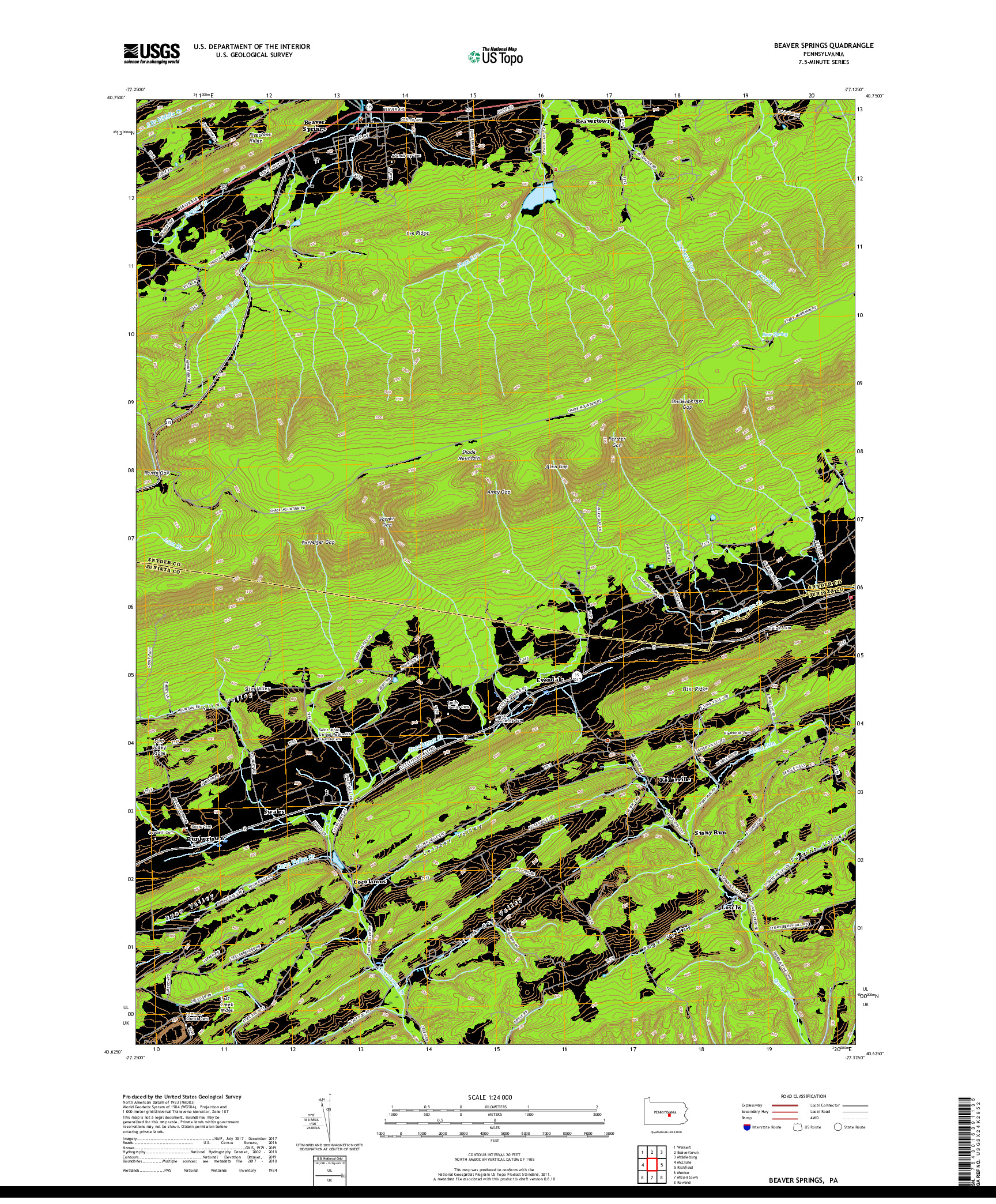 USGS US TOPO 7.5-MINUTE MAP FOR BEAVER SPRINGS, PA 2019