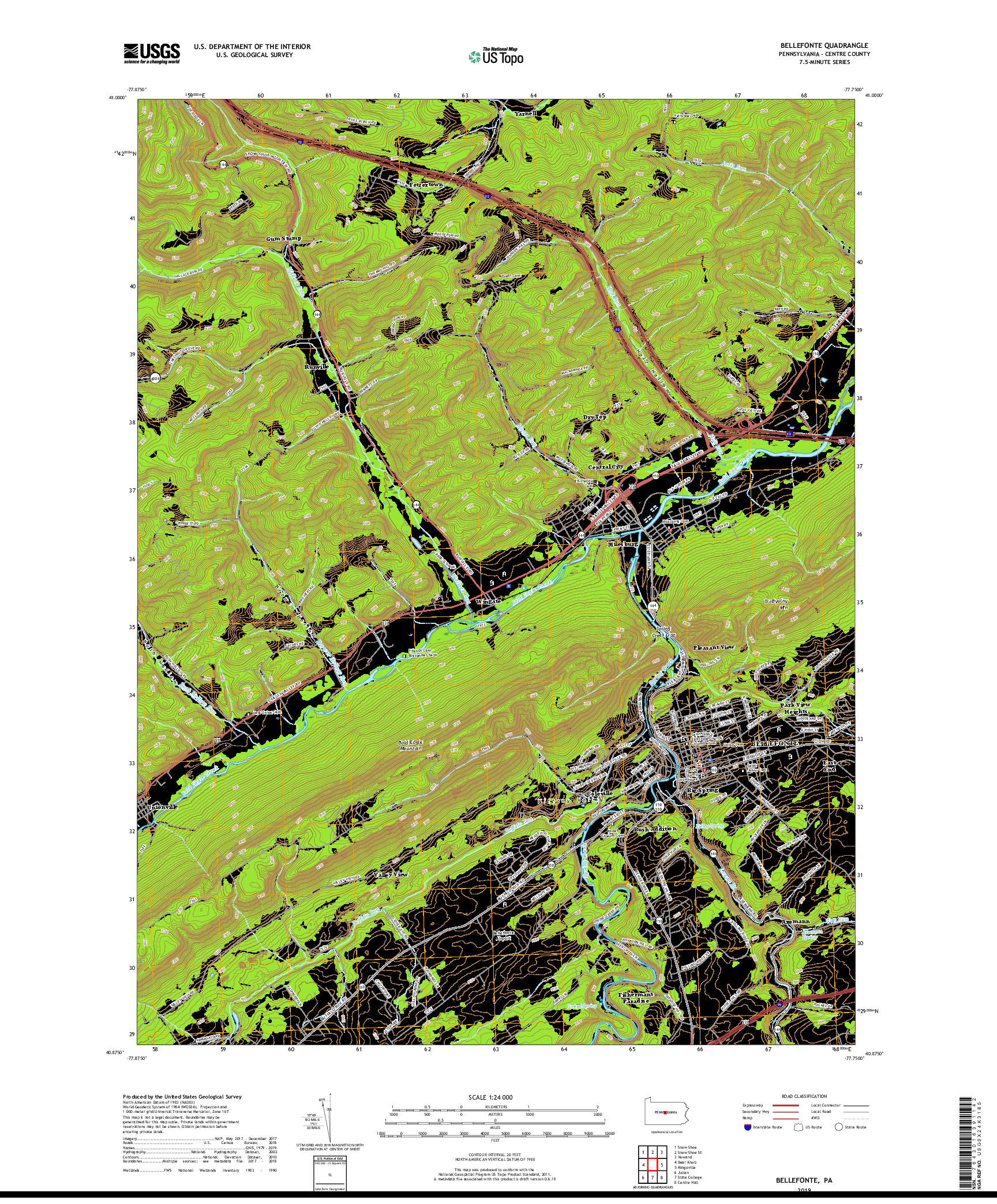 USGS US TOPO 7.5-MINUTE MAP FOR BELLEFONTE, PA 2019
