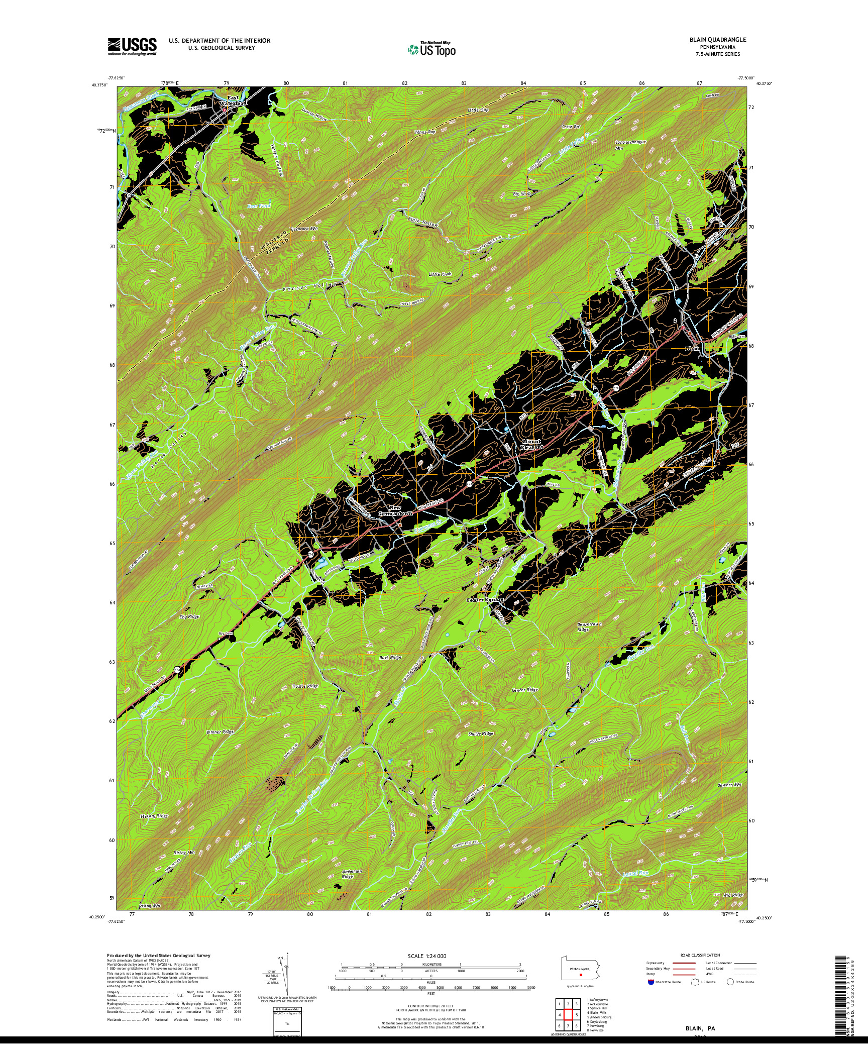 USGS US TOPO 7.5-MINUTE MAP FOR BLAIN, PA 2019