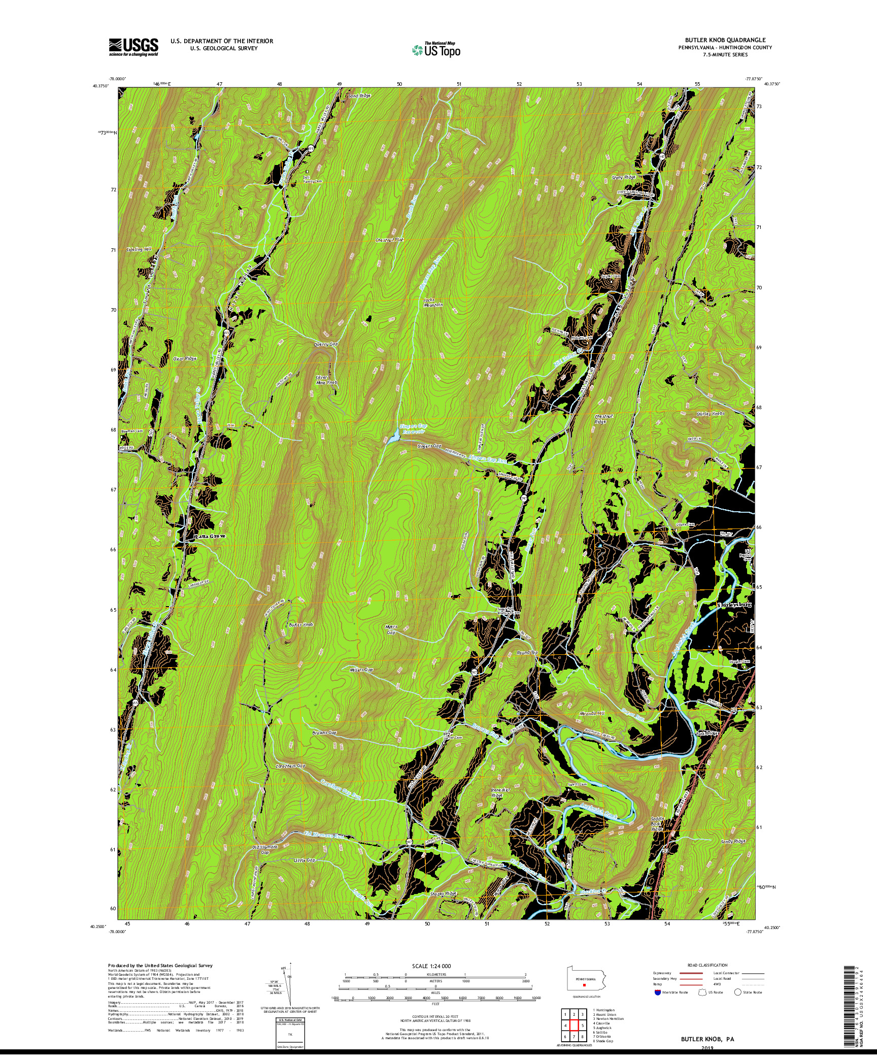 USGS US TOPO 7.5-MINUTE MAP FOR BUTLER KNOB, PA 2019