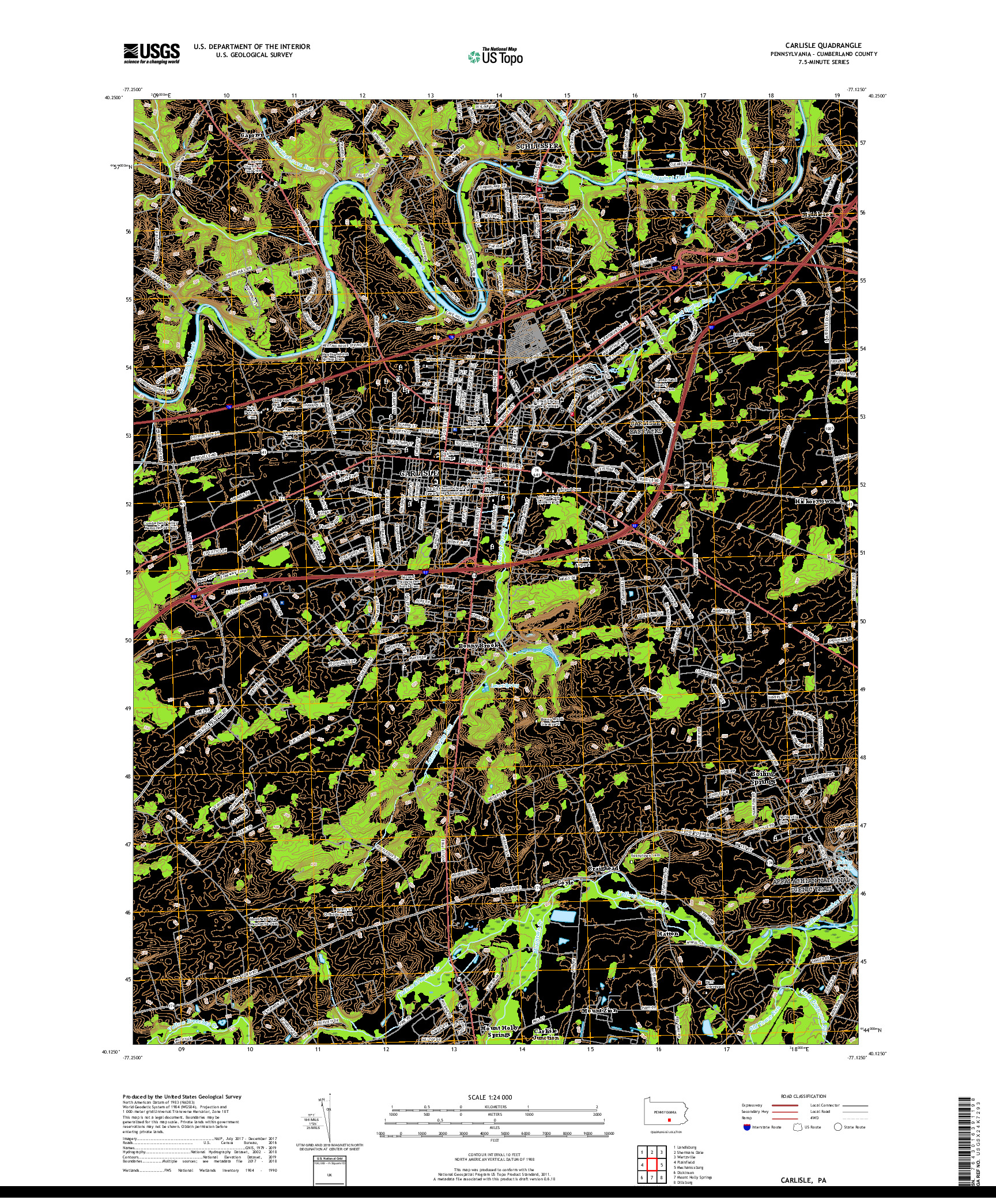 USGS US TOPO 7.5-MINUTE MAP FOR CARLISLE, PA 2019