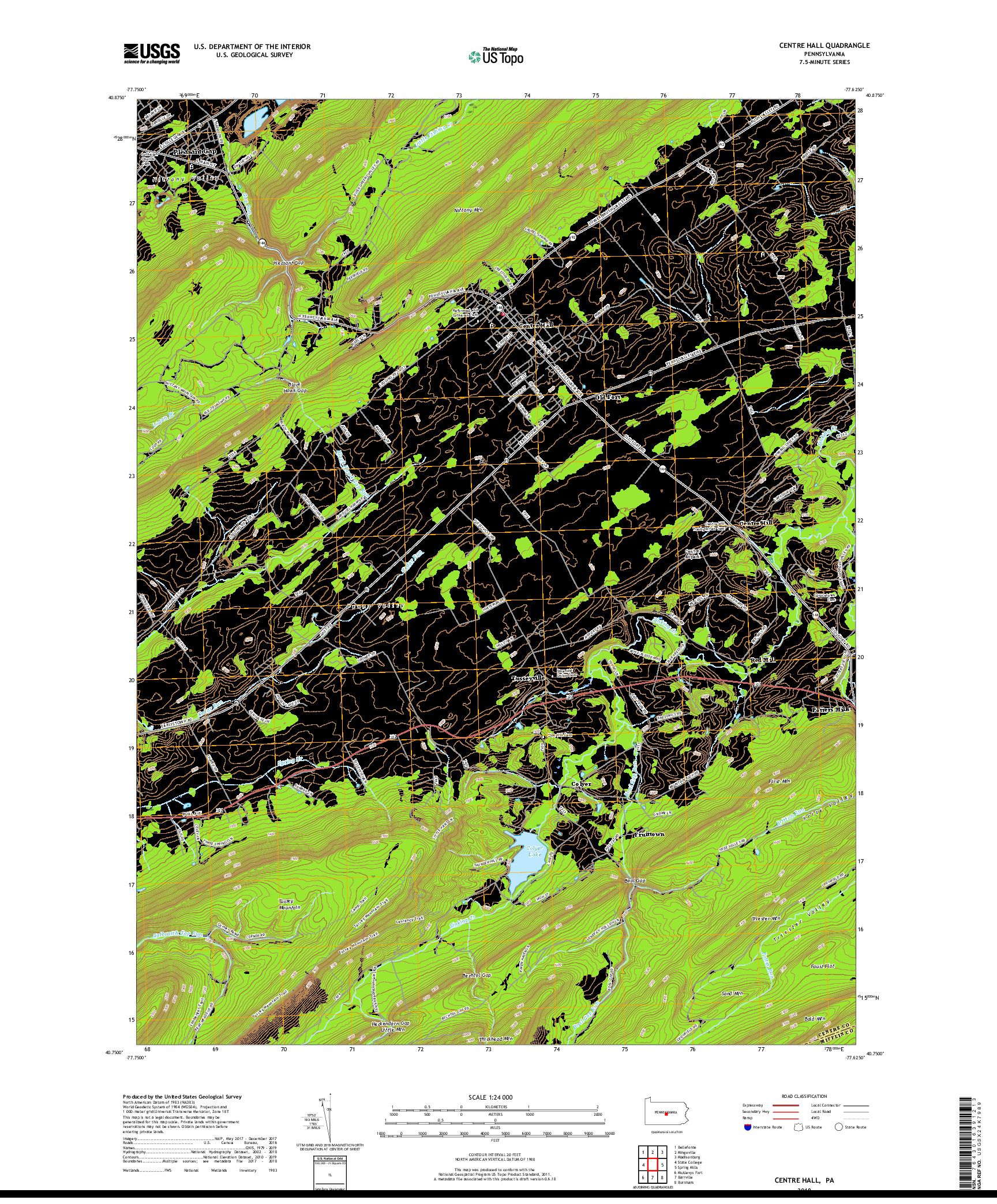 USGS US TOPO 7.5-MINUTE MAP FOR CENTRE HALL, PA 2019