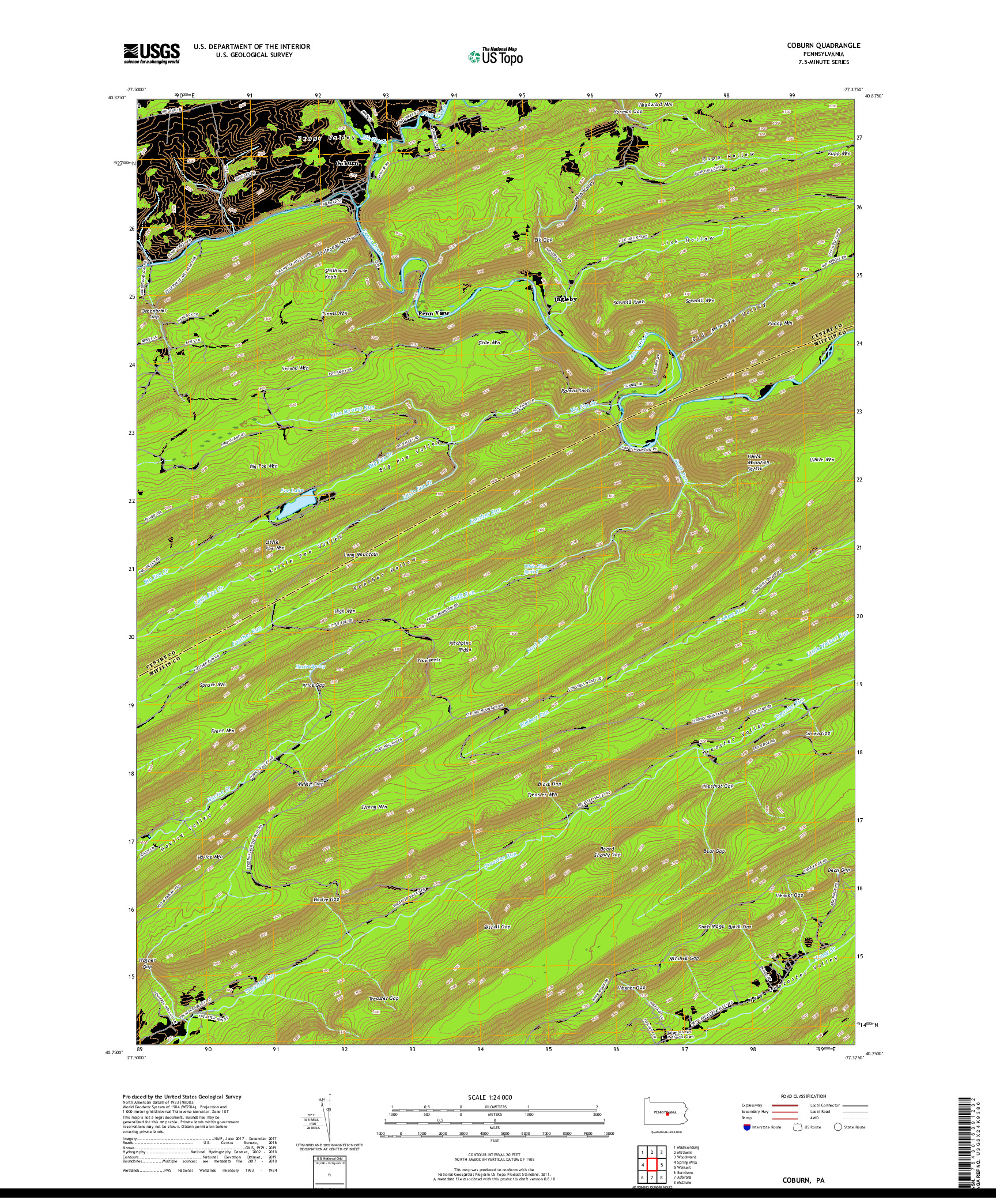 USGS US TOPO 7.5-MINUTE MAP FOR COBURN, PA 2019