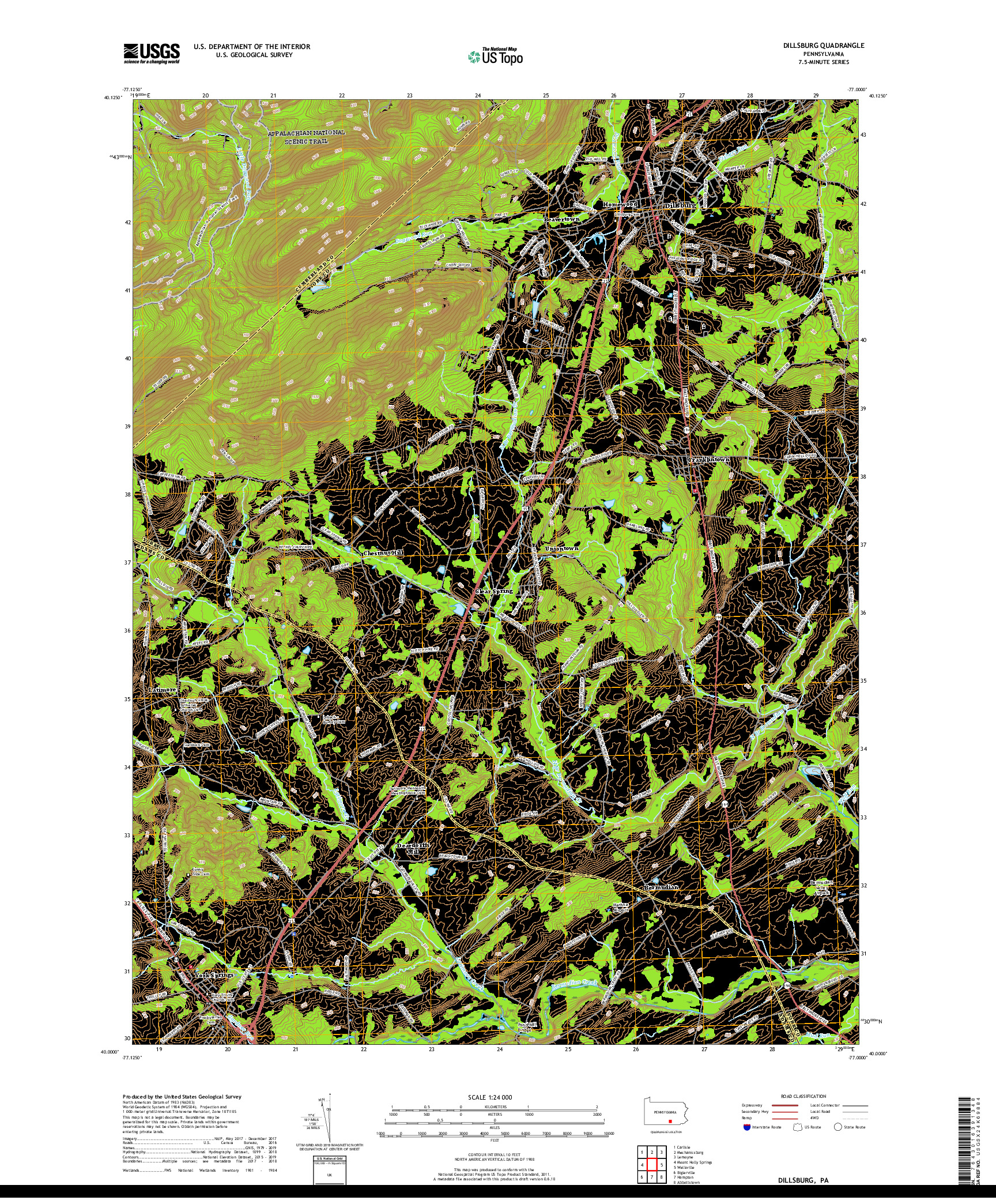 USGS US TOPO 7.5-MINUTE MAP FOR DILLSBURG, PA 2019