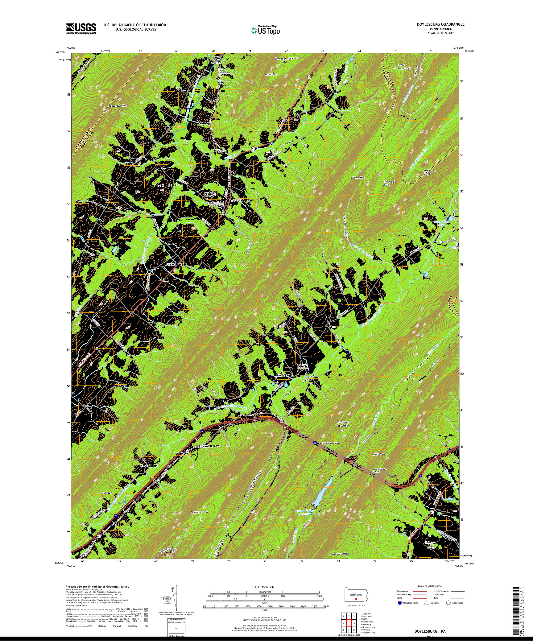 USGS US TOPO 7.5-MINUTE MAP FOR DOYLESBURG, PA 2019