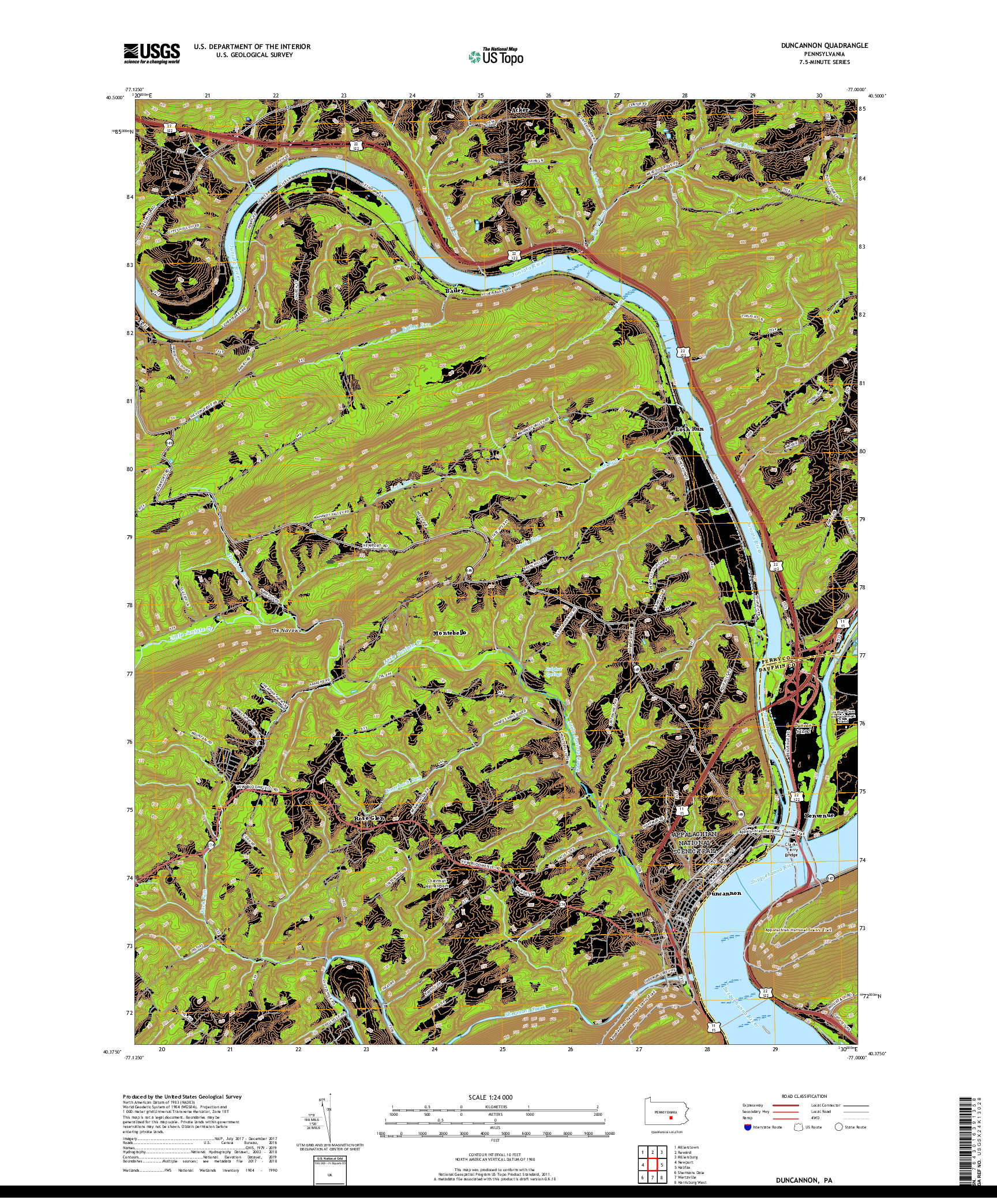 USGS US TOPO 7.5-MINUTE MAP FOR DUNCANNON, PA 2019
