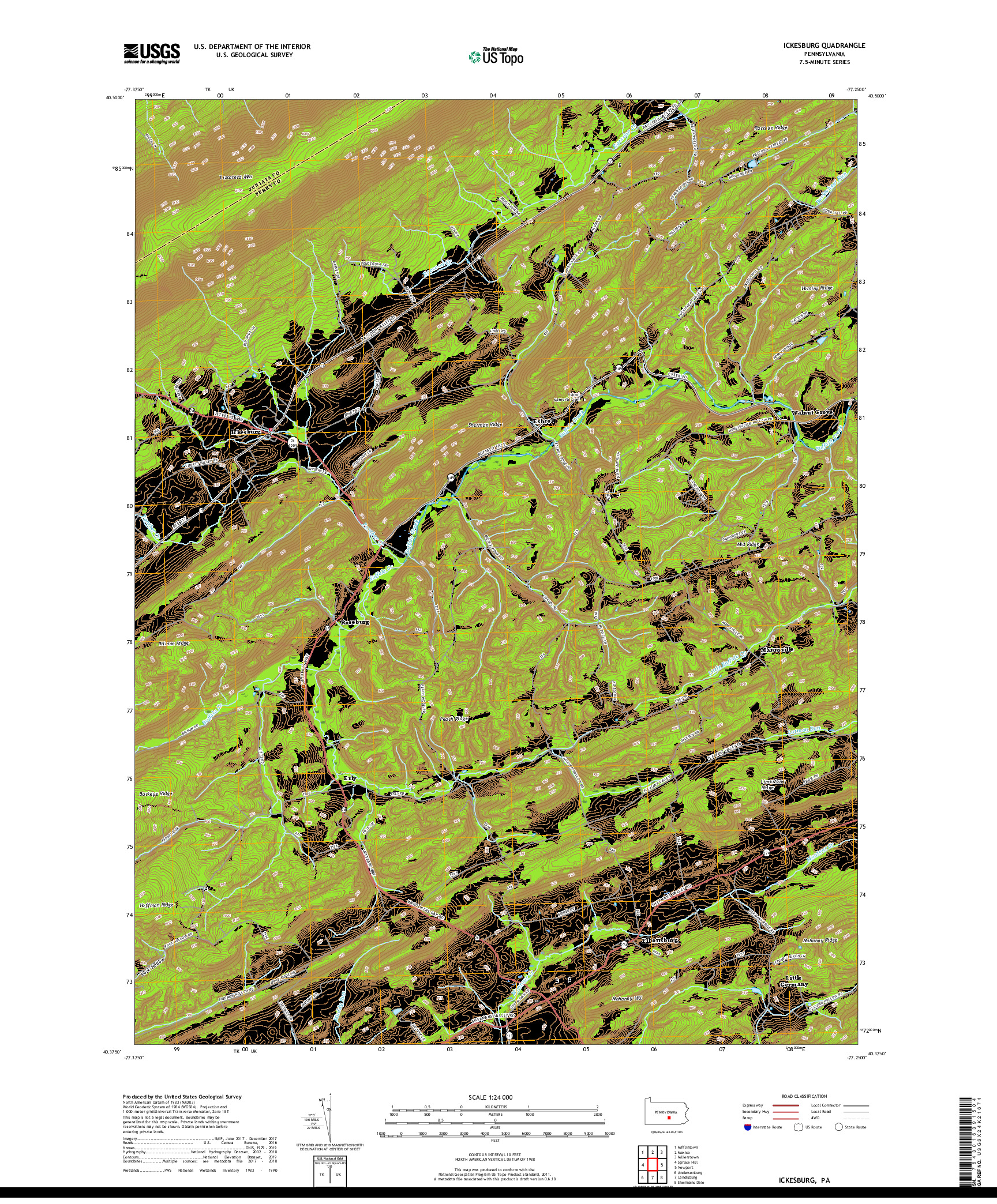 USGS US TOPO 7.5-MINUTE MAP FOR ICKESBURG, PA 2019