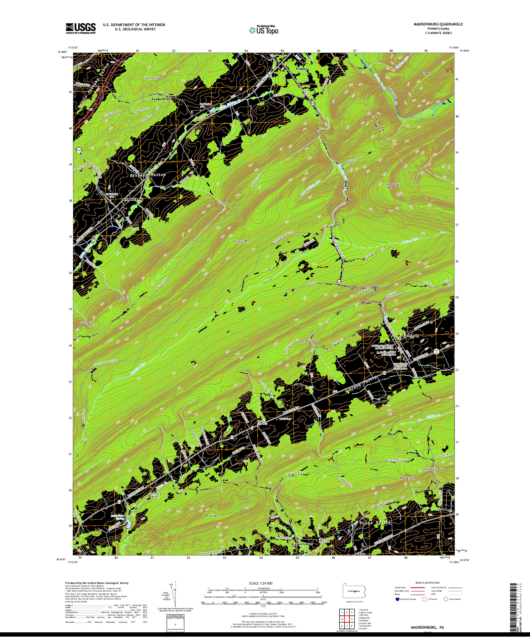 USGS US TOPO 7.5-MINUTE MAP FOR MADISONBURG, PA 2019