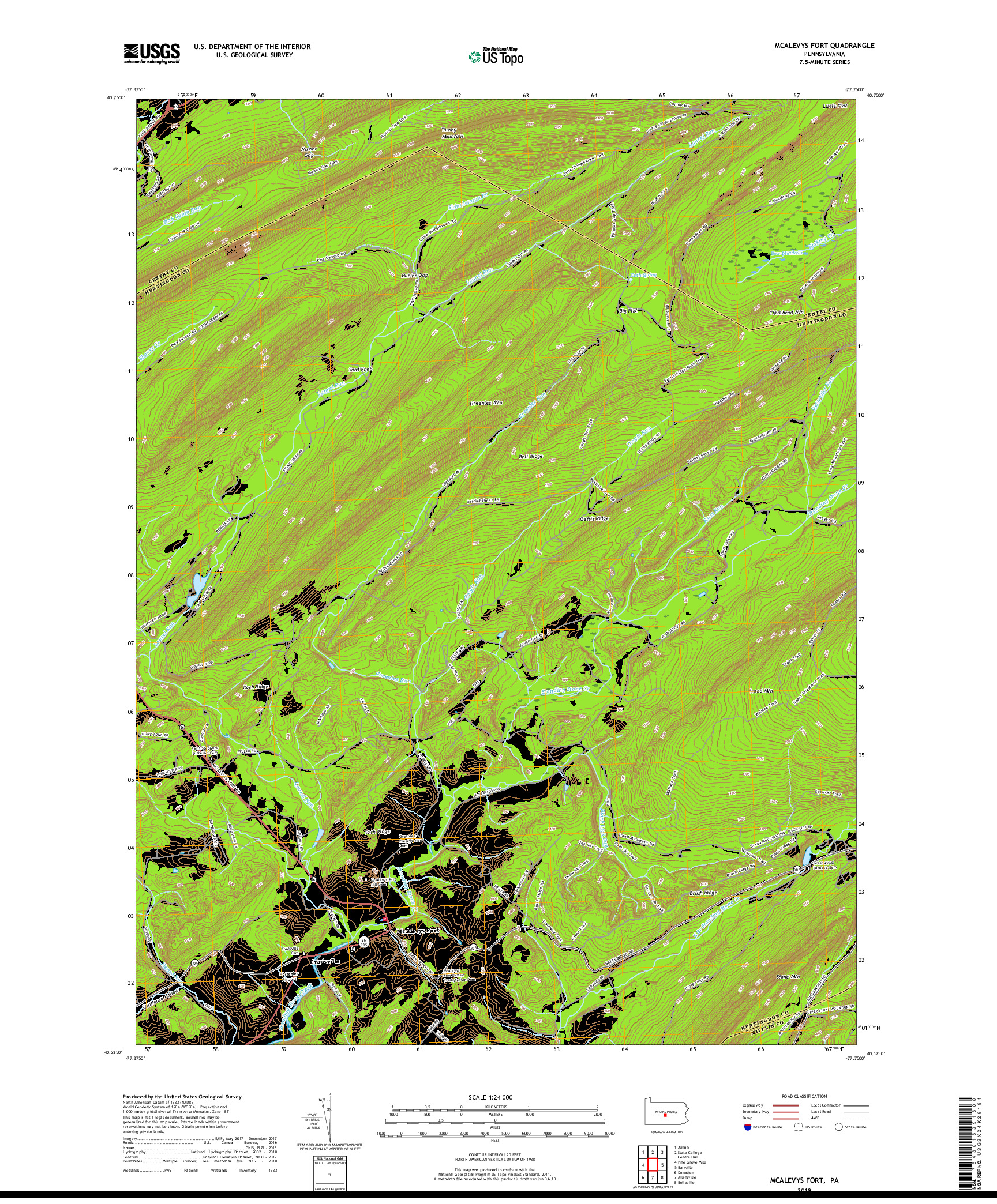 USGS US TOPO 7.5-MINUTE MAP FOR MCALEVYS FORT, PA 2019