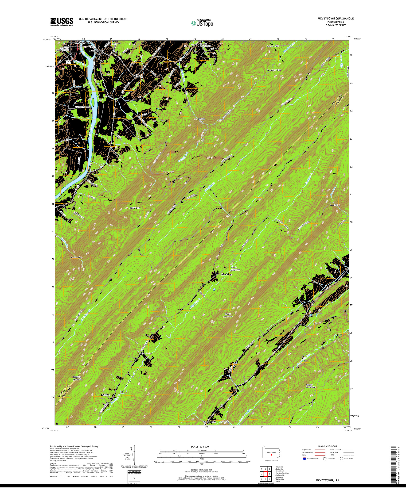 USGS US TOPO 7.5-MINUTE MAP FOR MCVEYTOWN, PA 2019