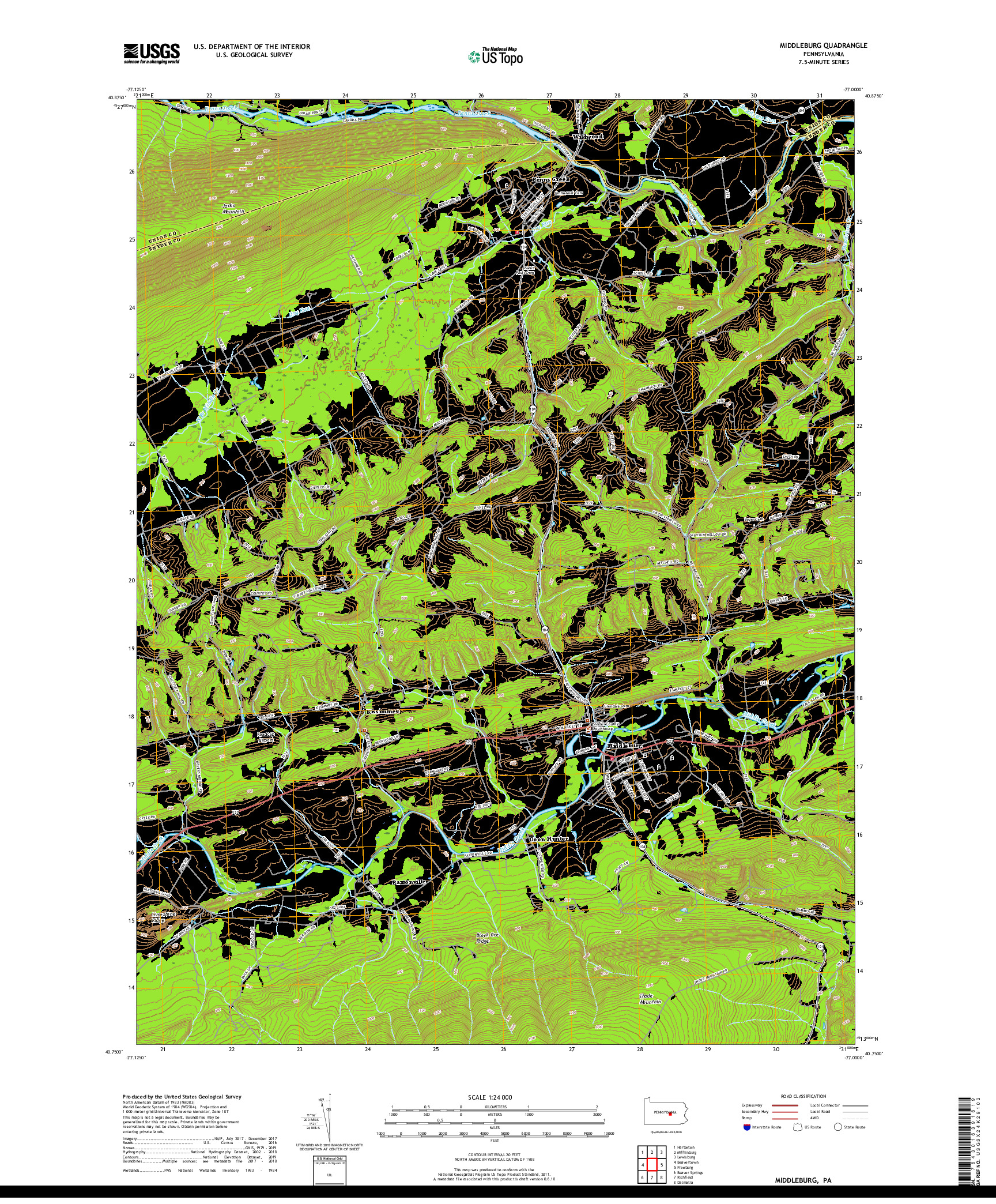 USGS US TOPO 7.5-MINUTE MAP FOR MIDDLEBURG, PA 2019