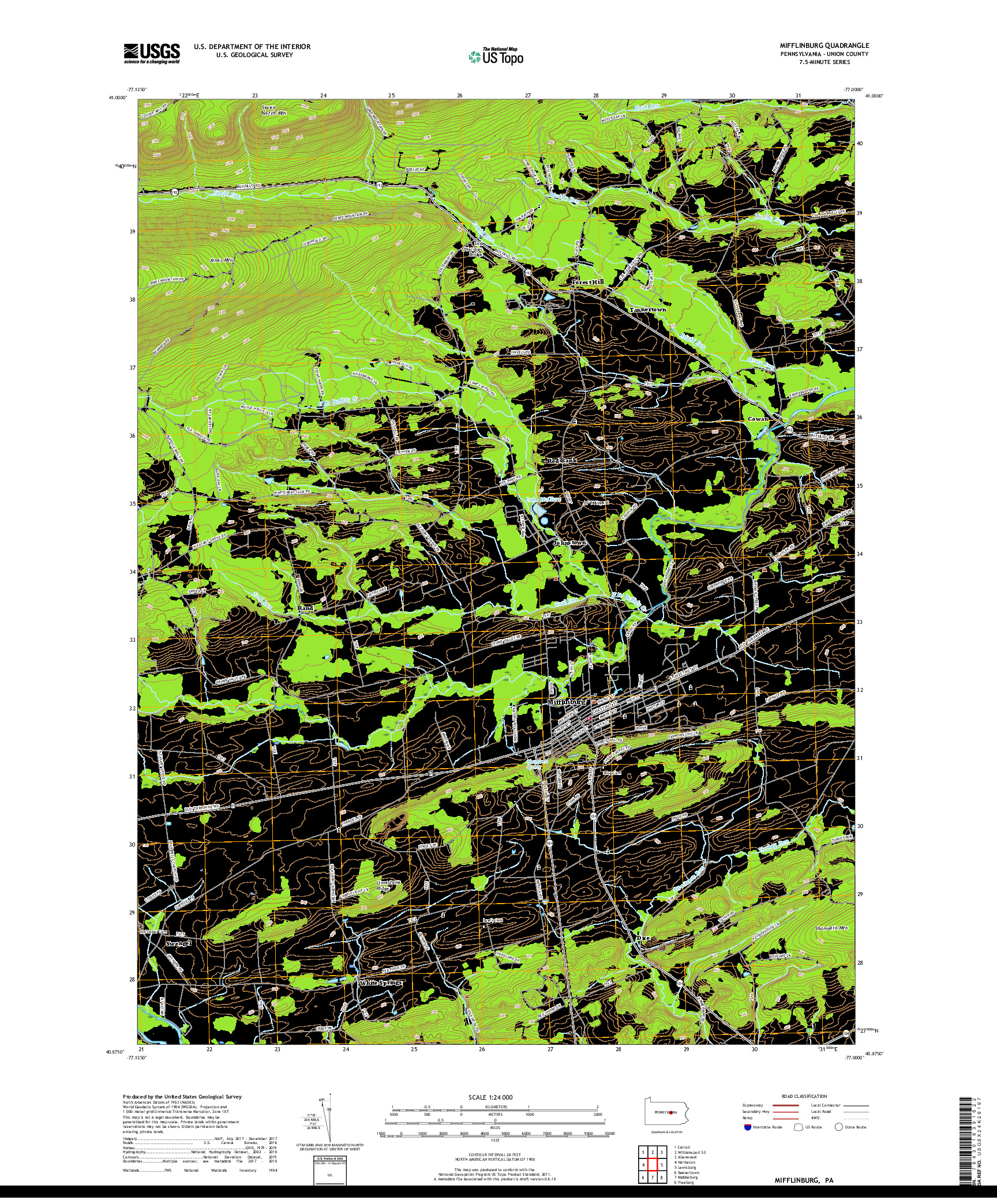 USGS US TOPO 7.5-MINUTE MAP FOR MIFFLINBURG, PA 2019