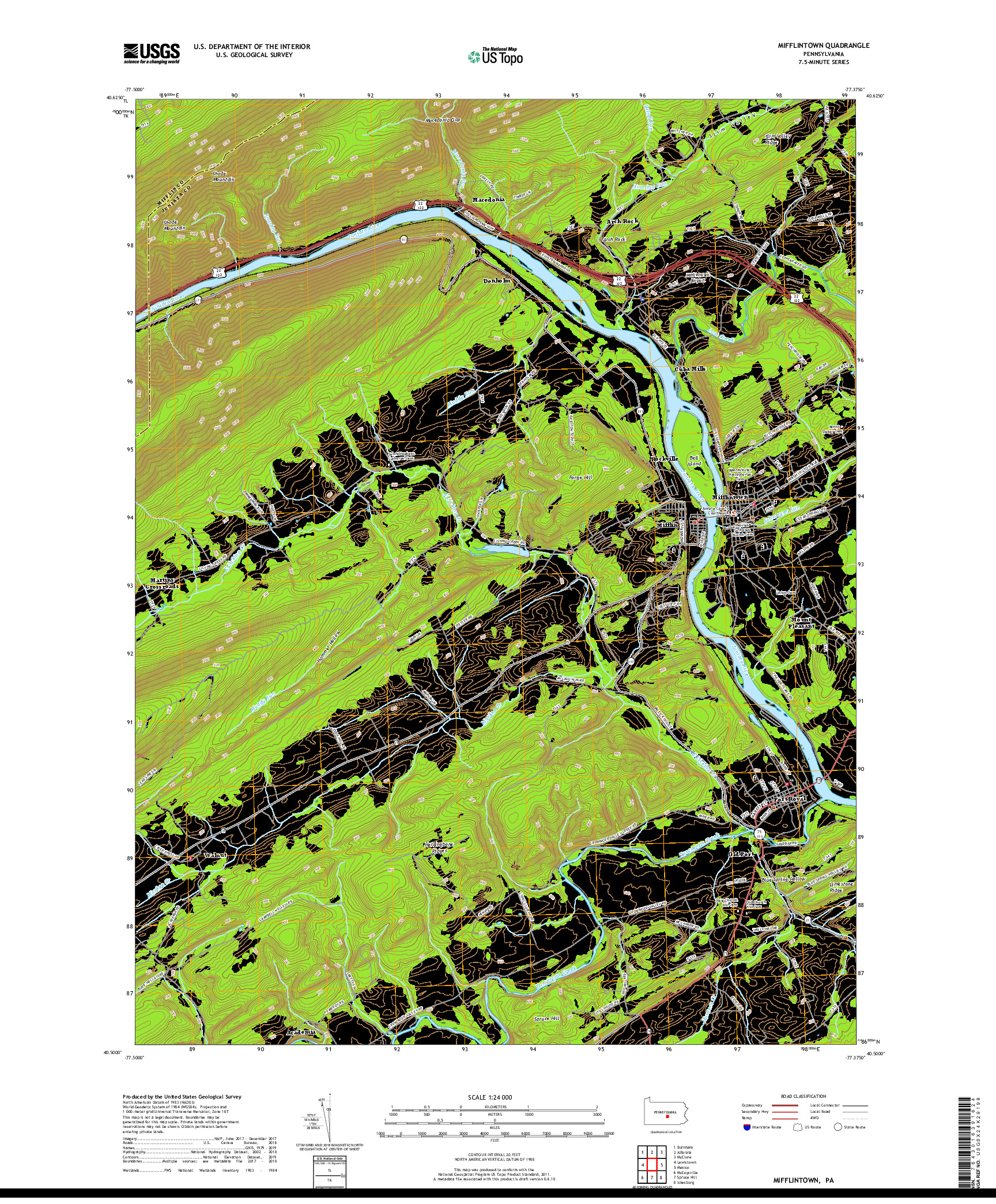 USGS US TOPO 7.5-MINUTE MAP FOR MIFFLINTOWN, PA 2019
