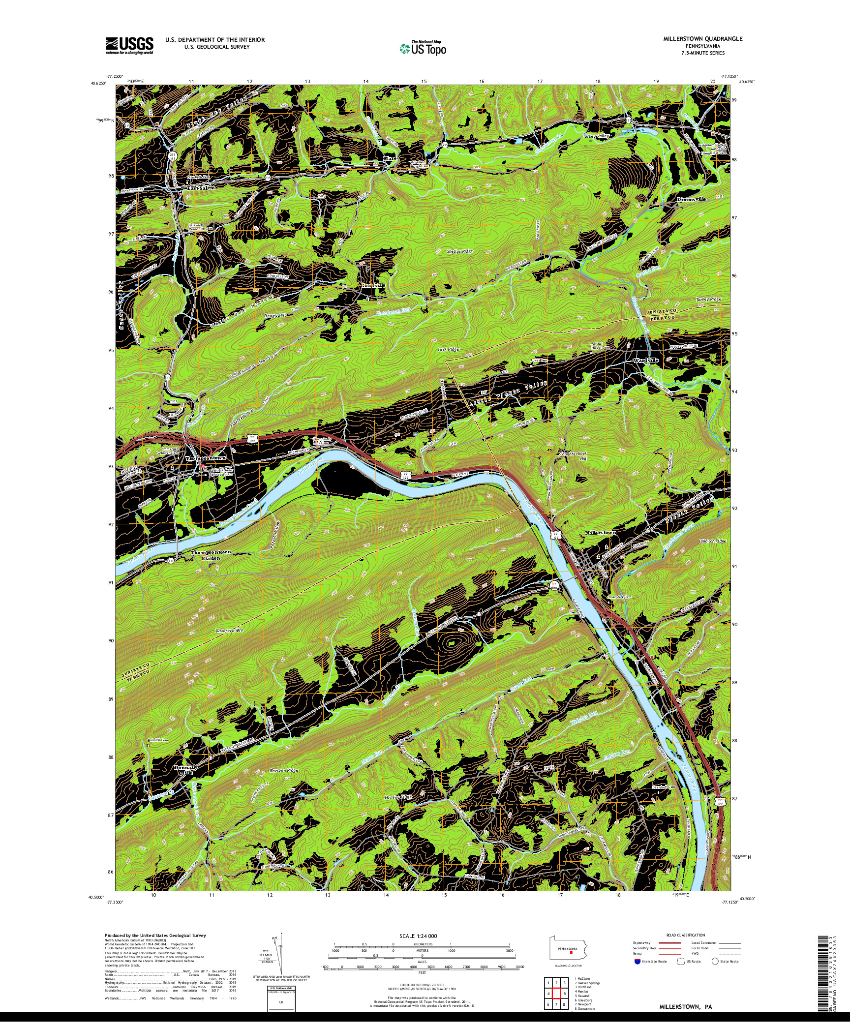USGS US TOPO 7.5-MINUTE MAP FOR MILLERSTOWN, PA 2019