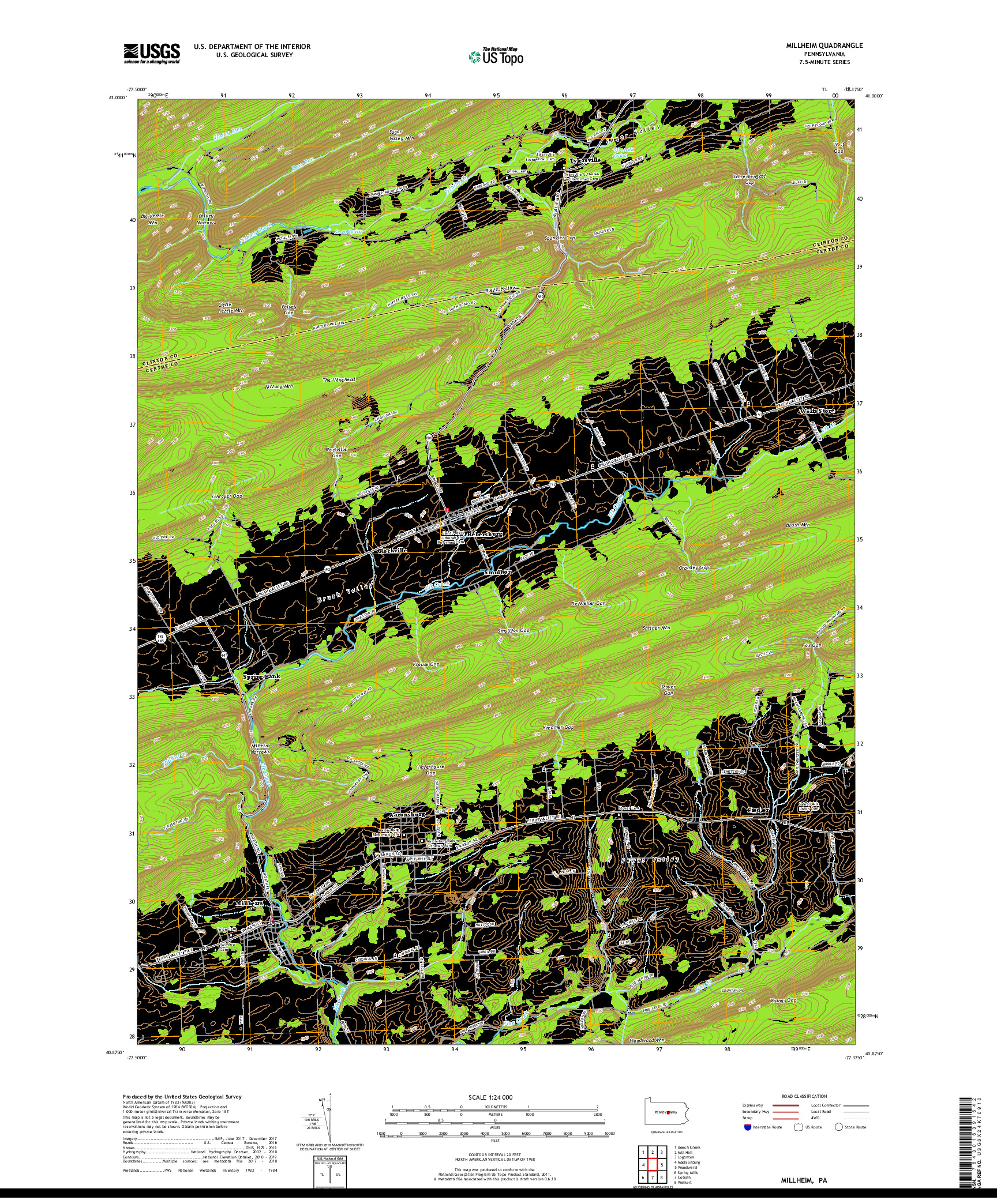 USGS US TOPO 7.5-MINUTE MAP FOR MILLHEIM, PA 2019