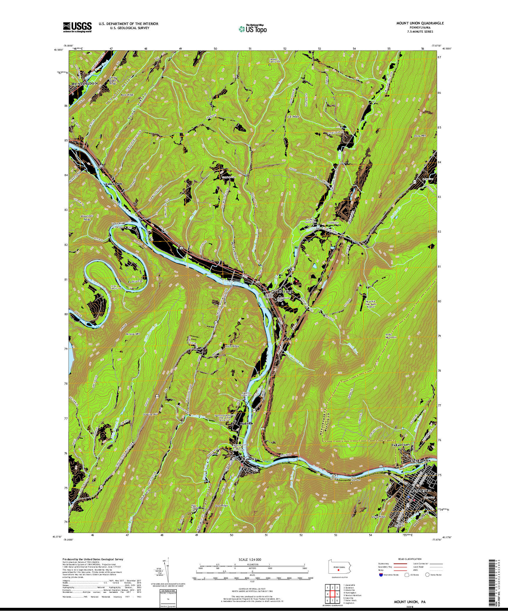 USGS US TOPO 7.5-MINUTE MAP FOR MOUNT UNION, PA 2019