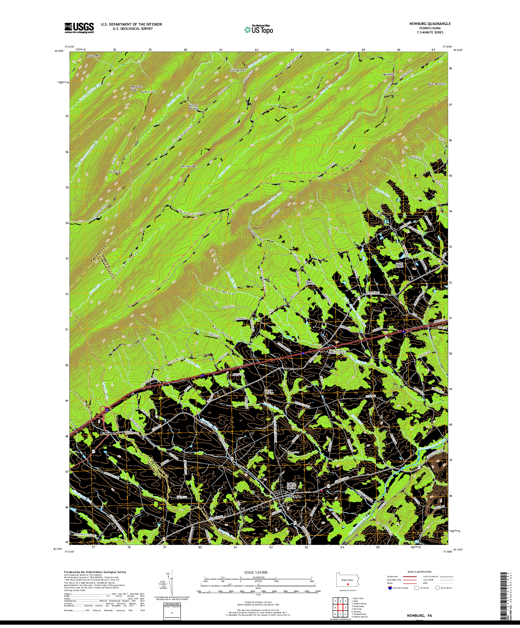 USGS US TOPO 7.5-MINUTE MAP FOR NEWBURG, PA 2019