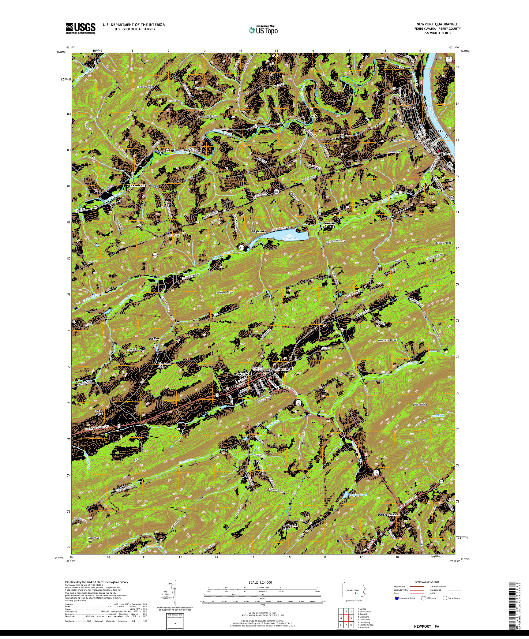 USGS US TOPO 7.5-MINUTE MAP FOR NEWPORT, PA 2019