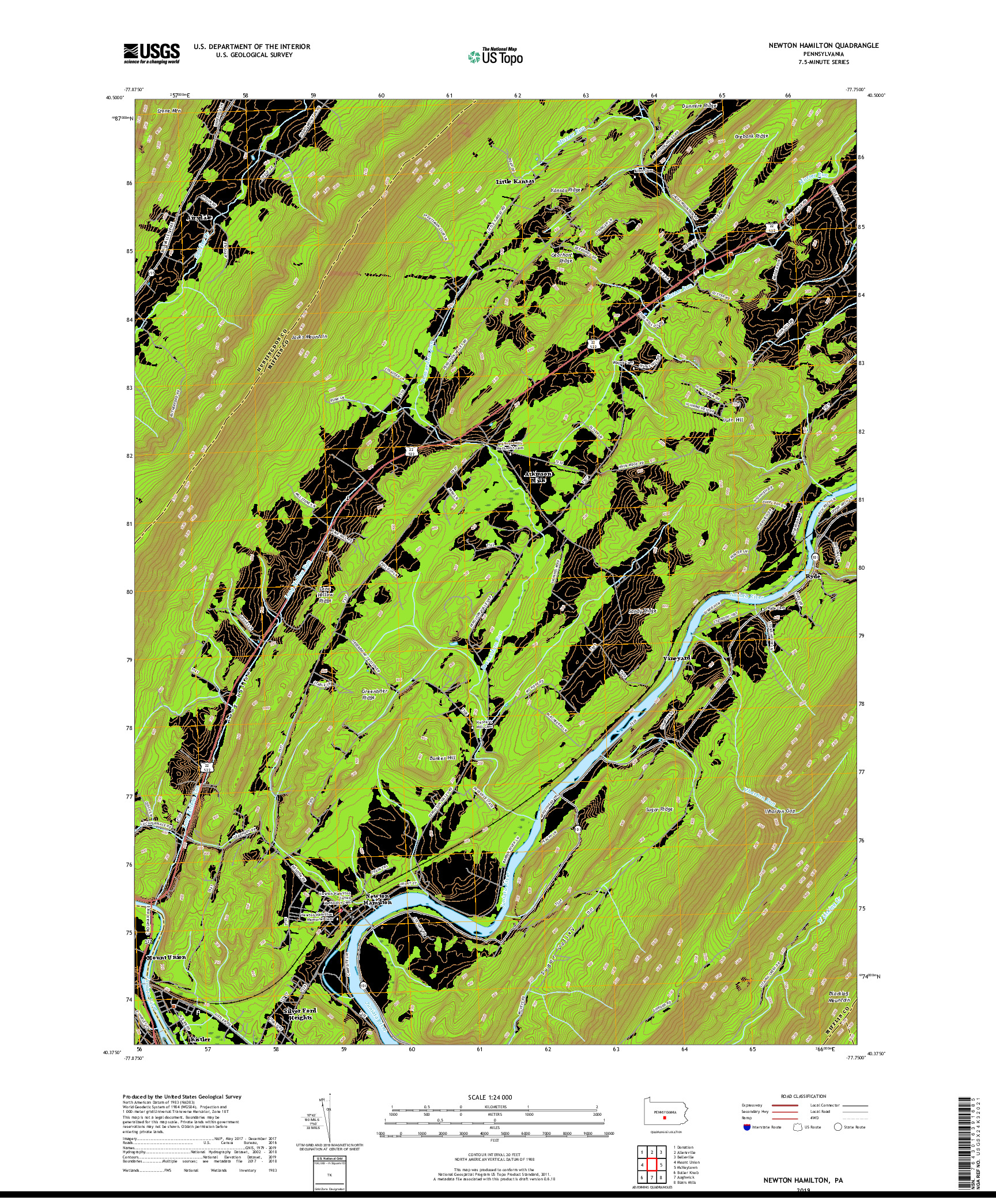 USGS US TOPO 7.5-MINUTE MAP FOR NEWTON HAMILTON, PA 2019