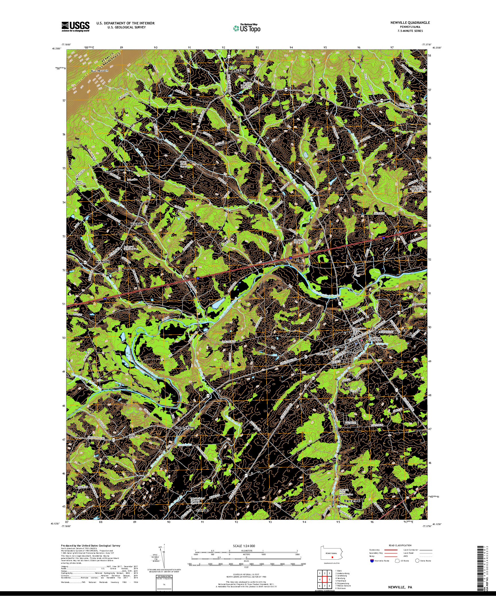 USGS US TOPO 7.5-MINUTE MAP FOR NEWVILLE, PA 2019