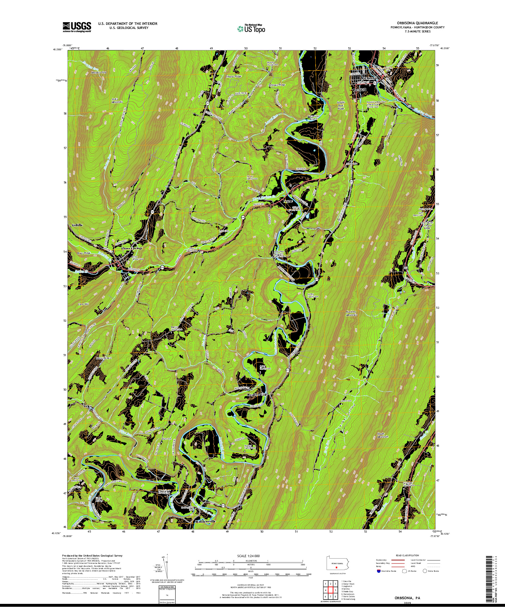 USGS US TOPO 7.5-MINUTE MAP FOR ORBISONIA, PA 2019