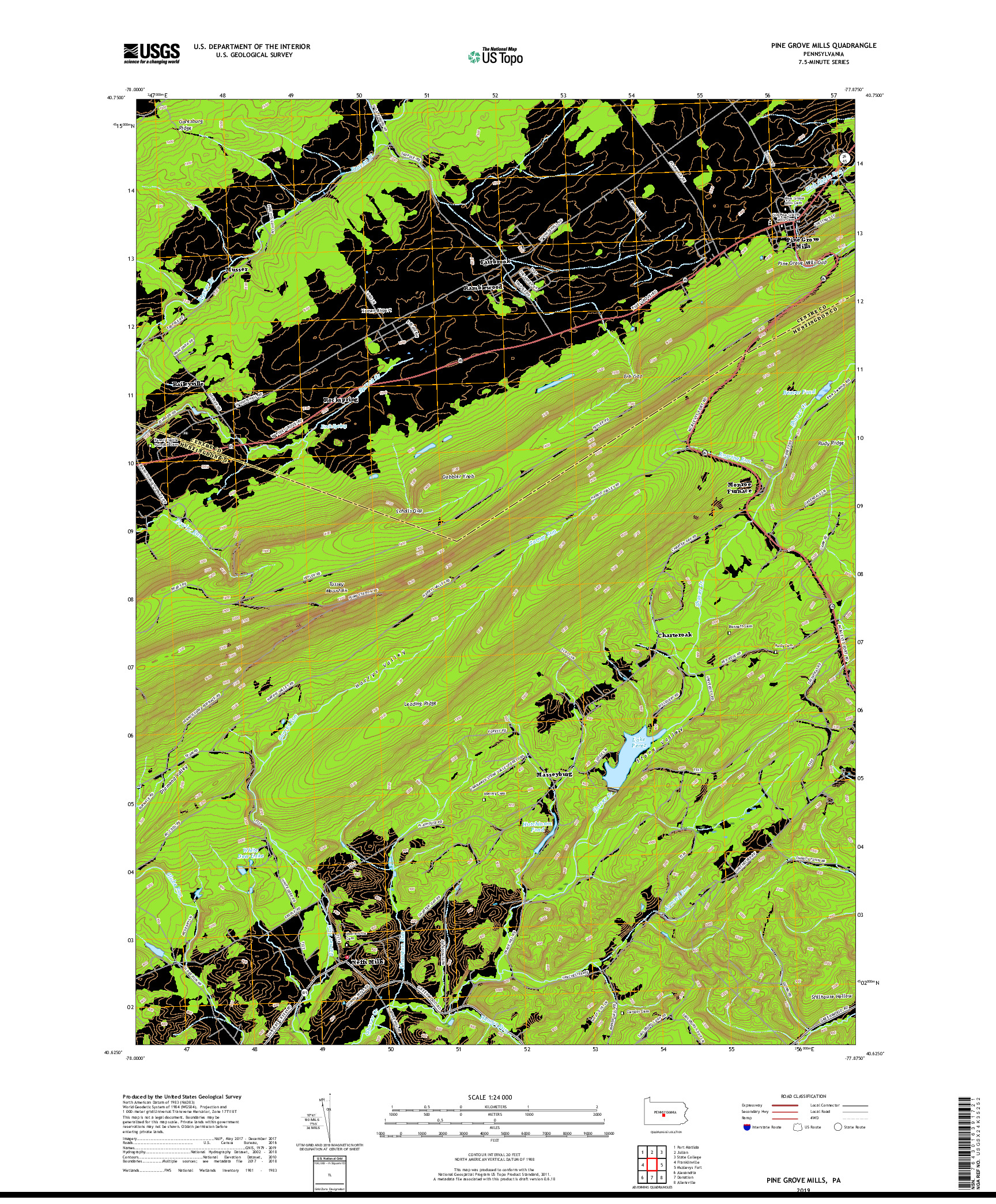 USGS US TOPO 7.5-MINUTE MAP FOR PINE GROVE MILLS, PA 2019