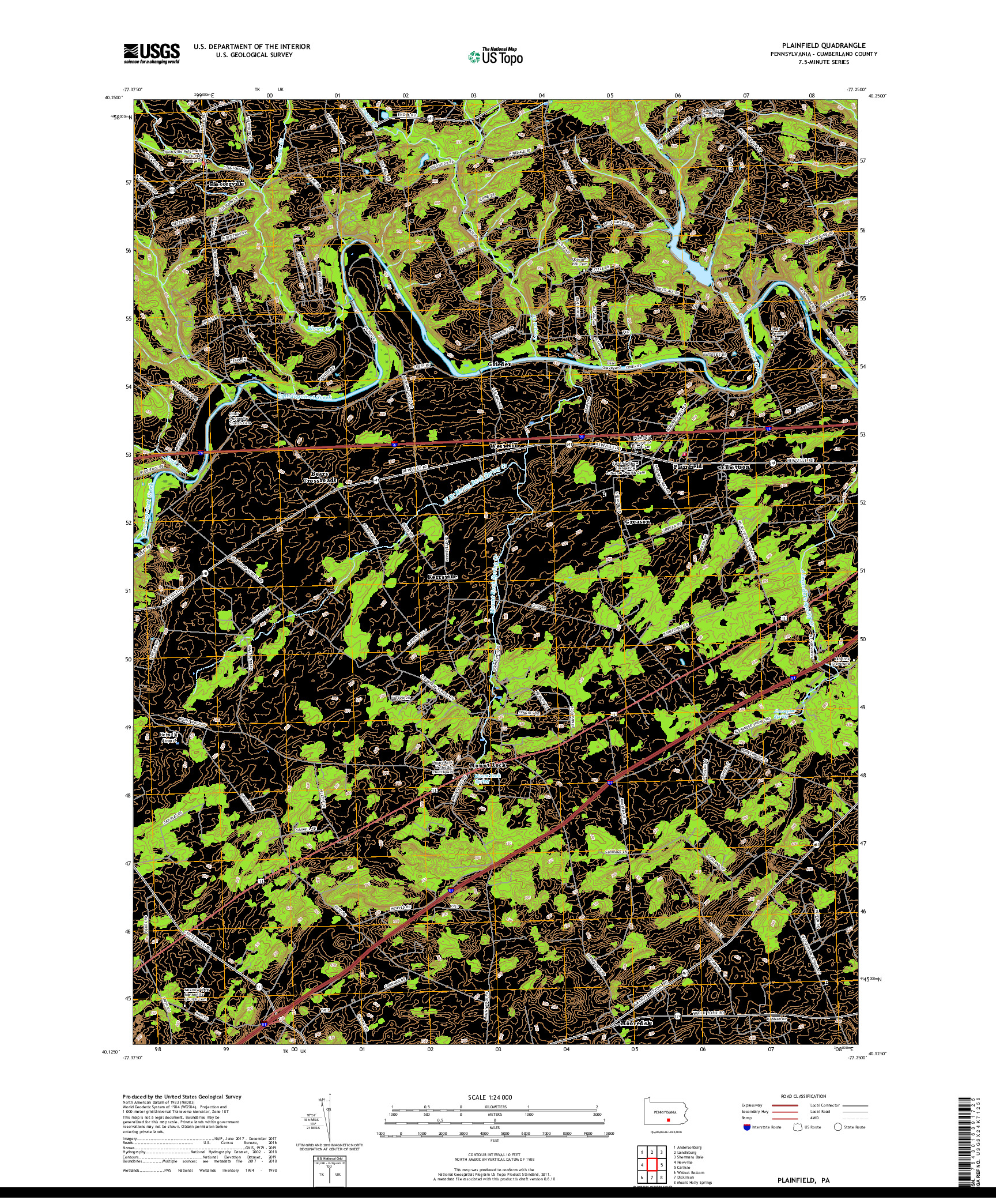 USGS US TOPO 7.5-MINUTE MAP FOR PLAINFIELD, PA 2019