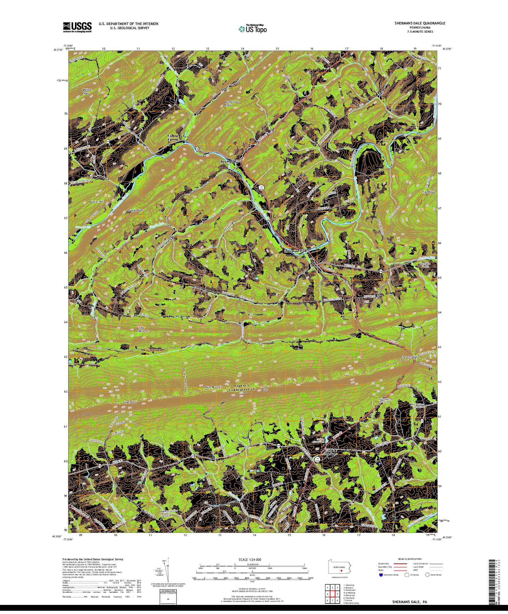 USGS US TOPO 7.5-MINUTE MAP FOR SHERMANS DALE, PA 2019