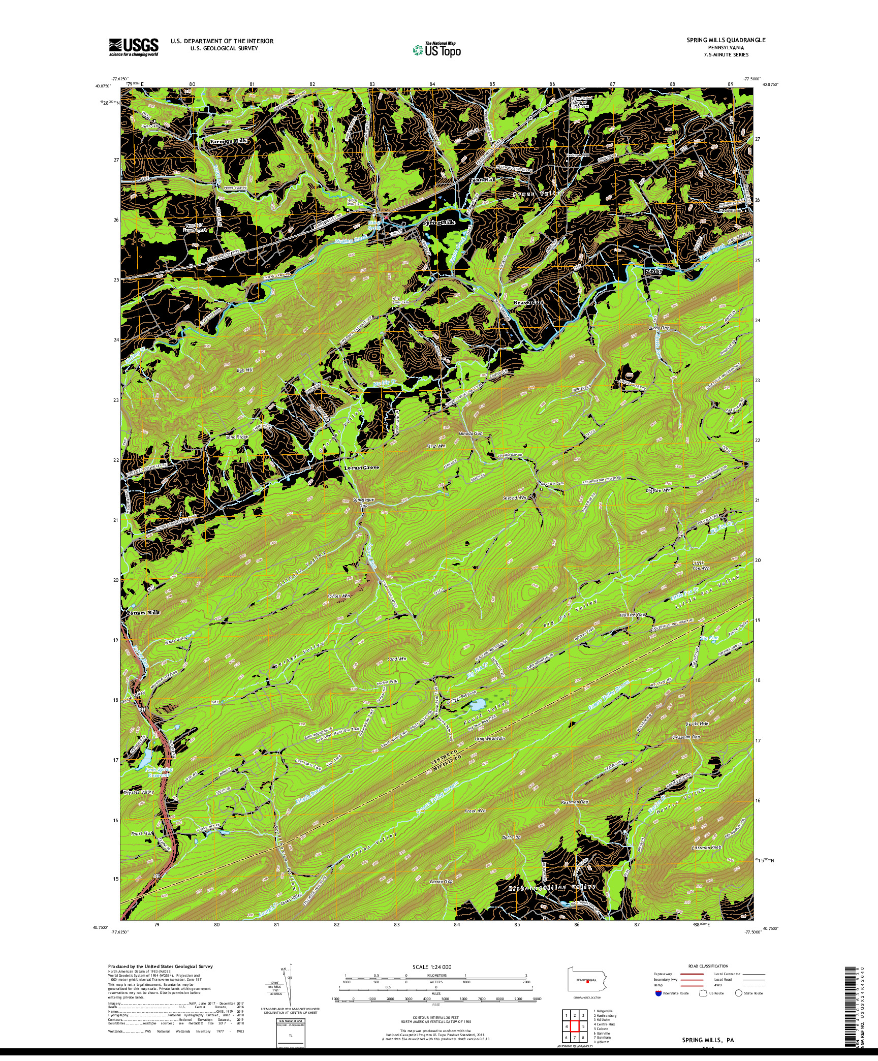 USGS US TOPO 7.5-MINUTE MAP FOR SPRING MILLS, PA 2019