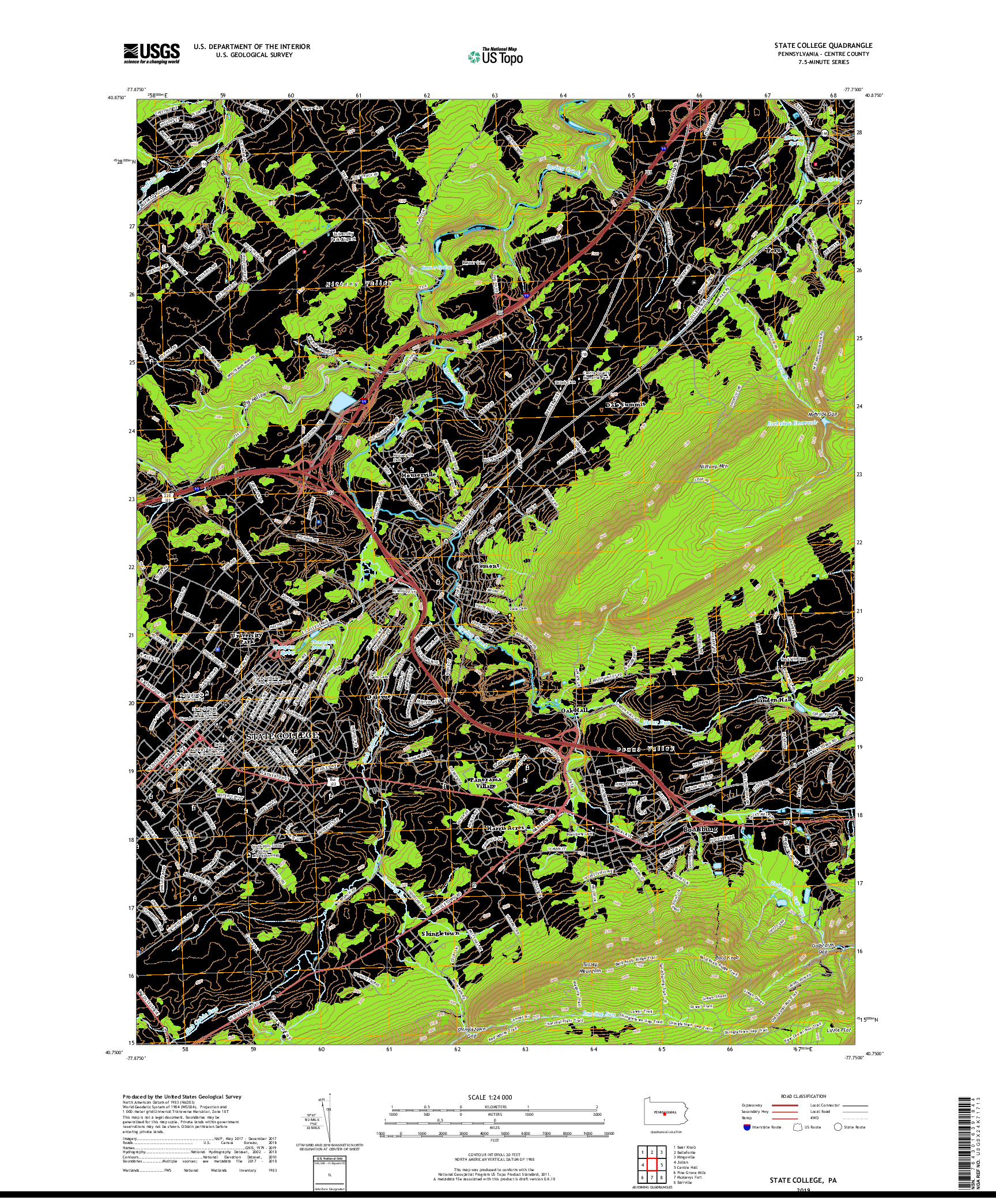 USGS US TOPO 7.5-MINUTE MAP FOR STATE COLLEGE, PA 2019