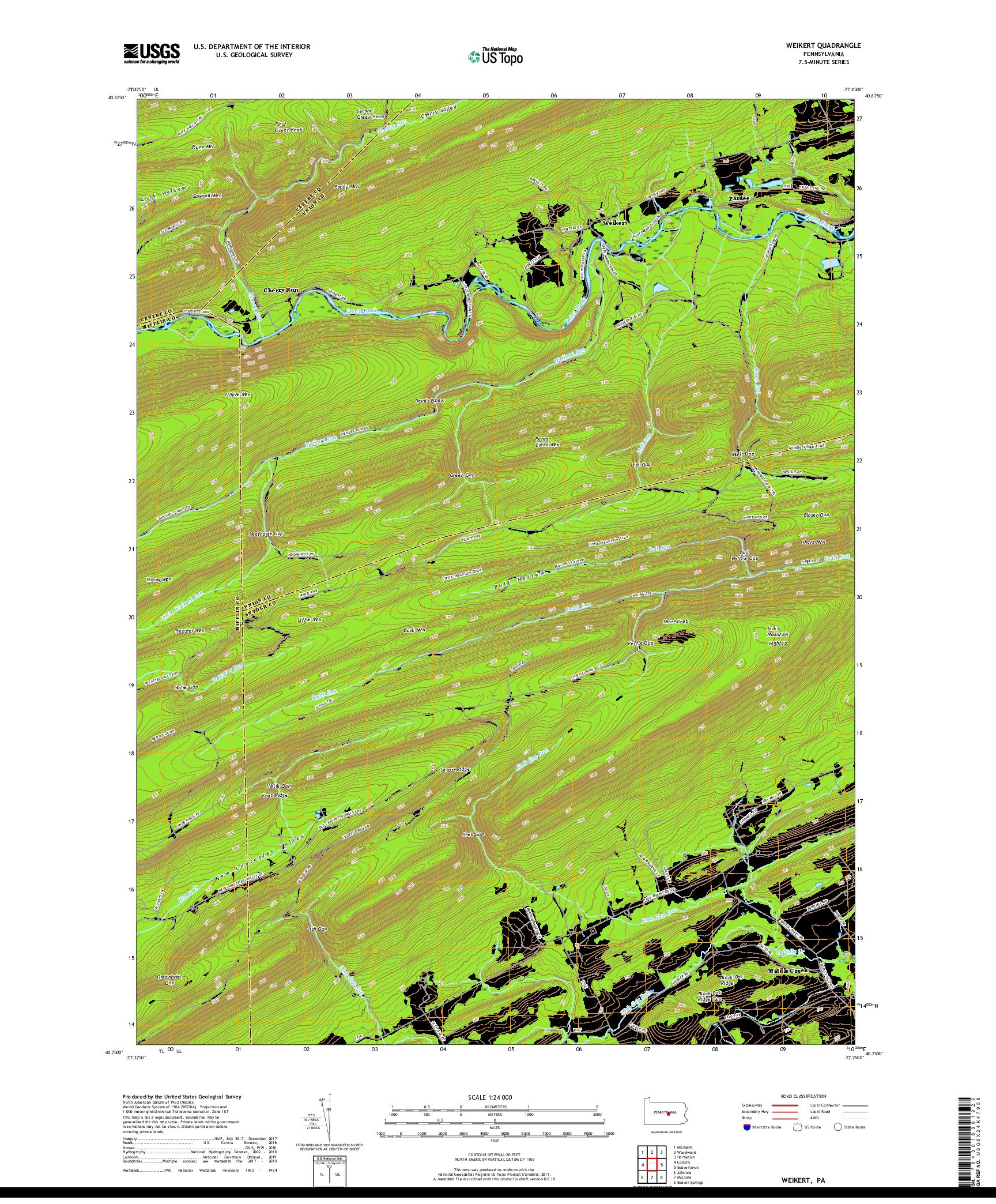 USGS US TOPO 7.5-MINUTE MAP FOR WEIKERT, PA 2019