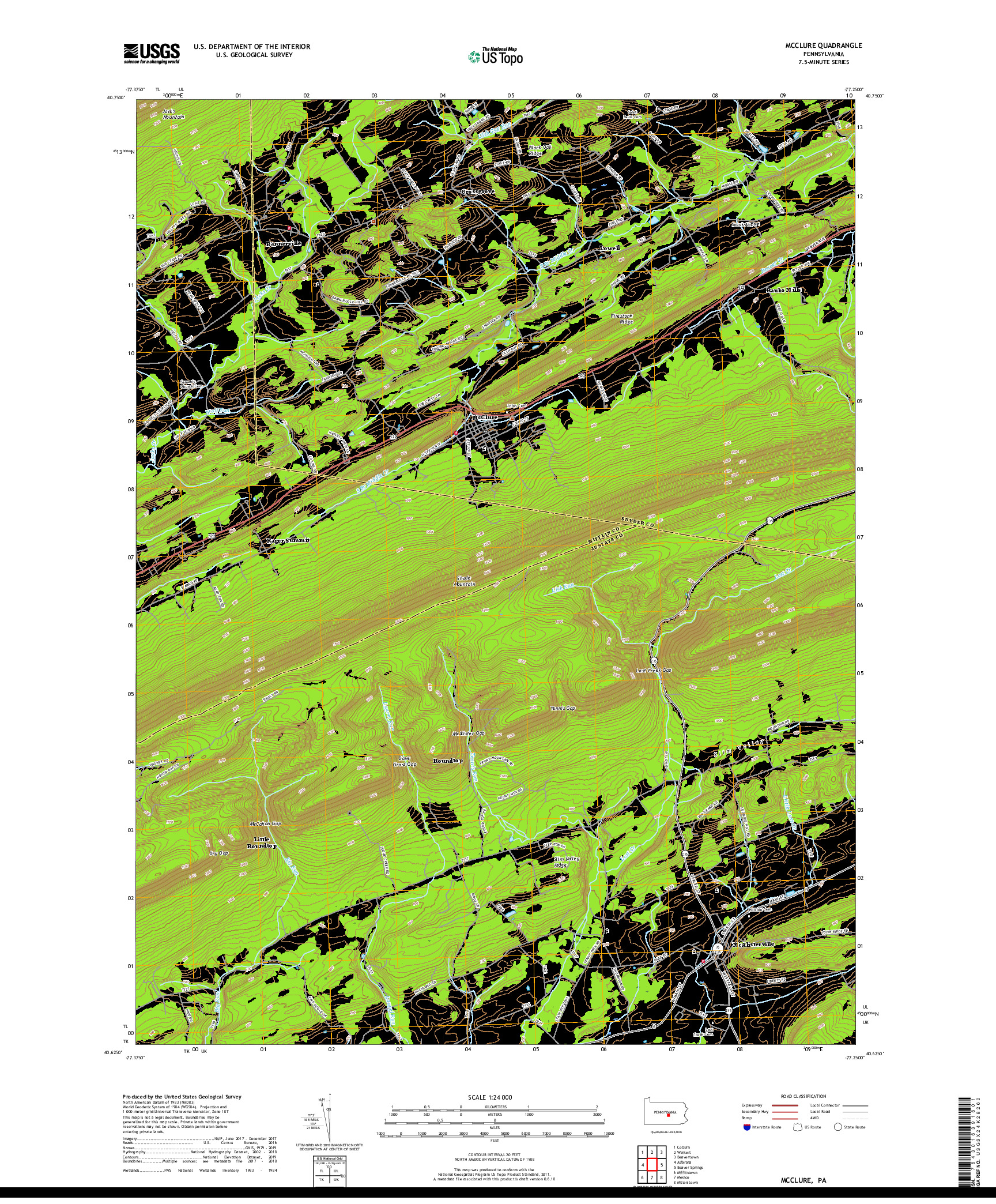 USGS US TOPO 7.5-MINUTE MAP FOR MCCLURE, PA 2019