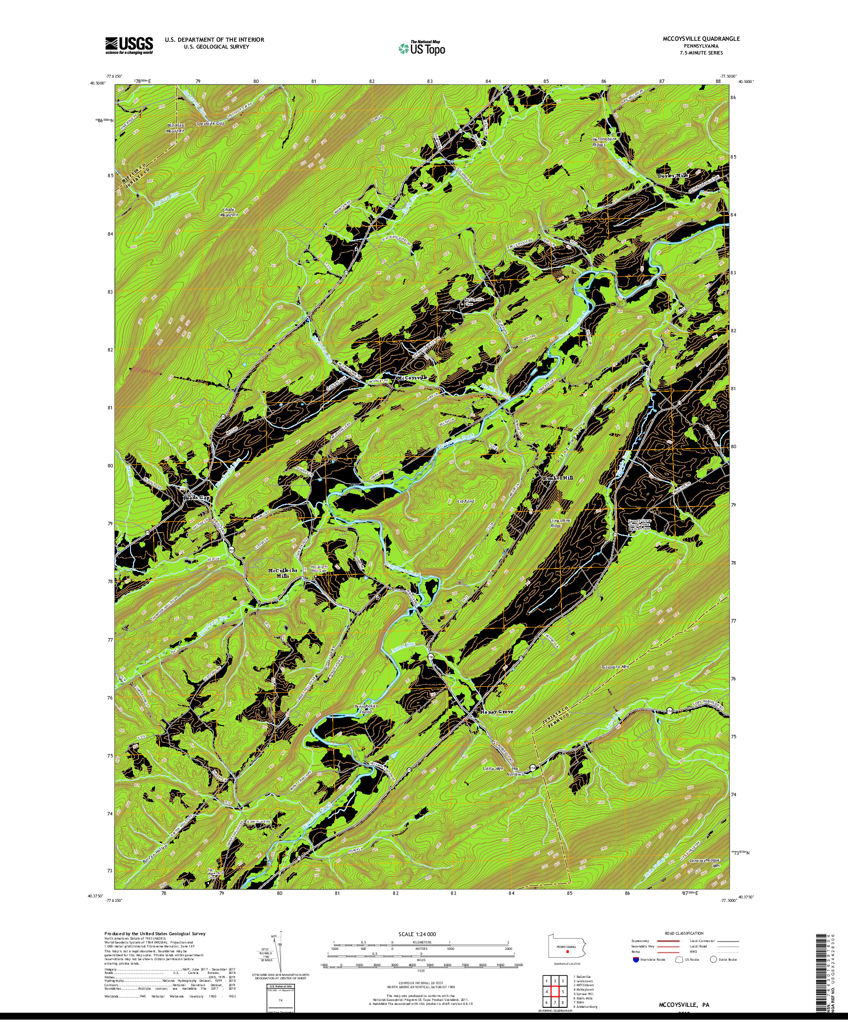 USGS US TOPO 7.5-MINUTE MAP FOR MCCOYSVILLE, PA 2019