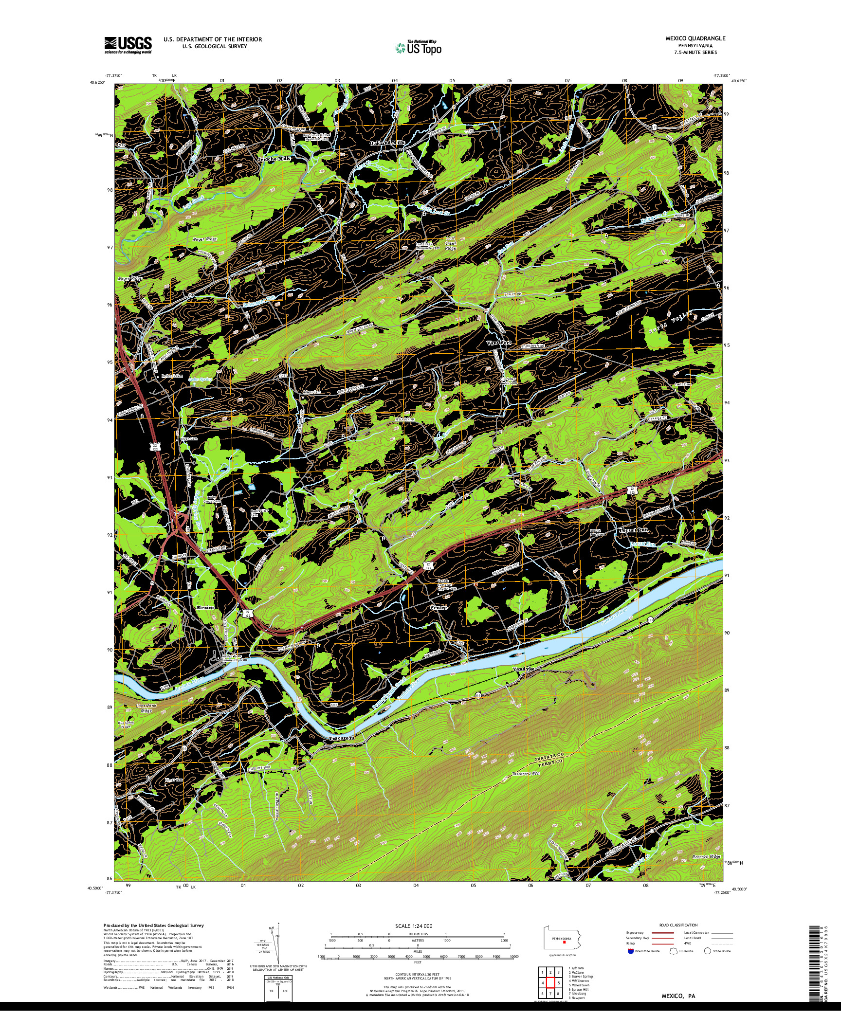 USGS US TOPO 7.5-MINUTE MAP FOR MEXICO, PA 2019