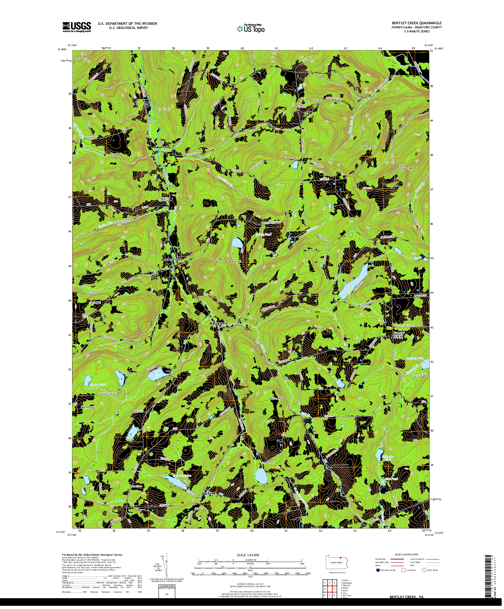 USGS US TOPO 7.5-MINUTE MAP FOR BENTLEY CREEK, PA 2019