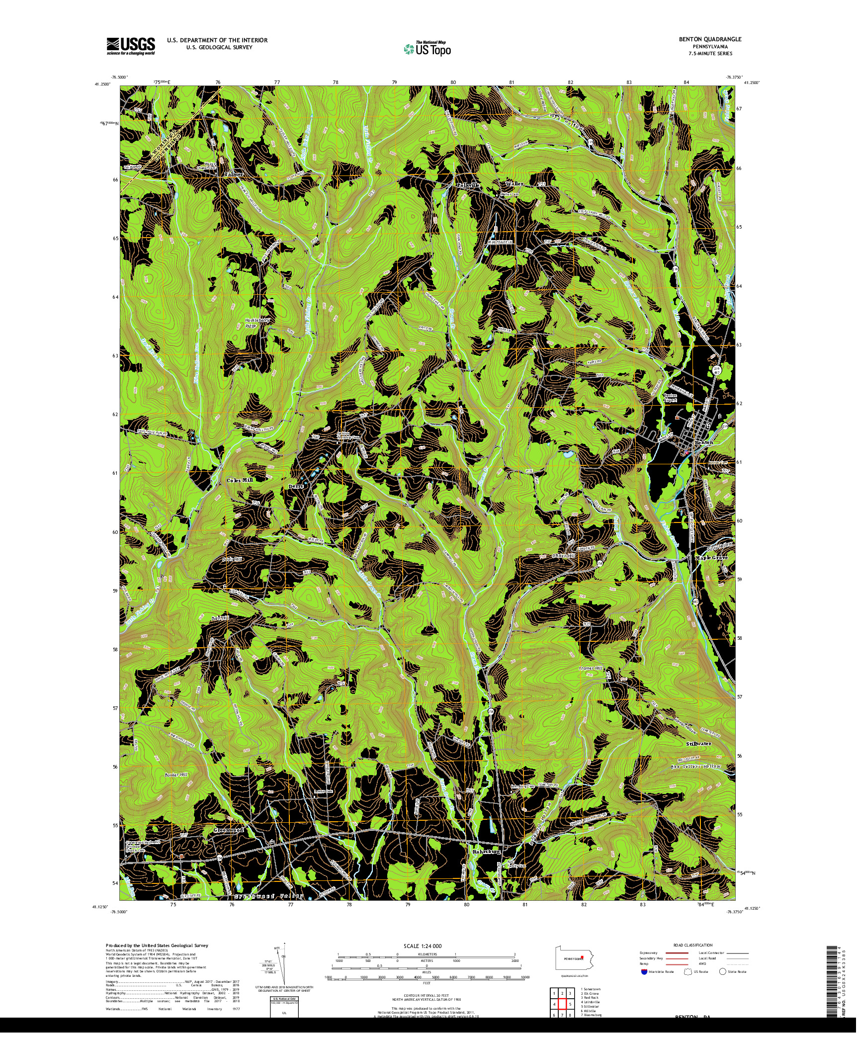 USGS US TOPO 7.5-MINUTE MAP FOR BENTON, PA 2019