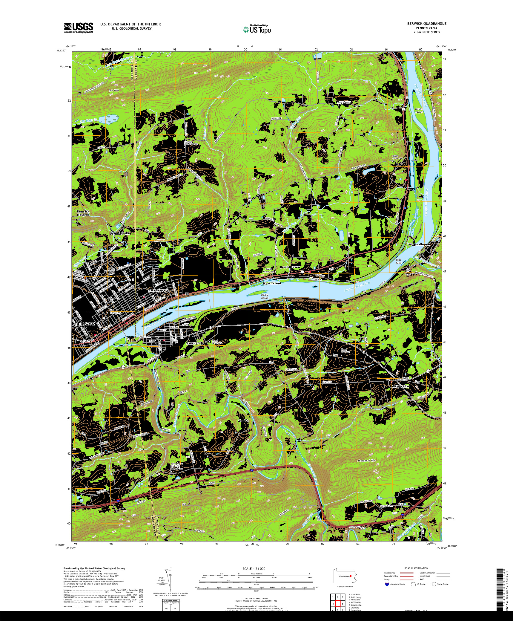 USGS US TOPO 7.5-MINUTE MAP FOR BERWICK, PA 2019
