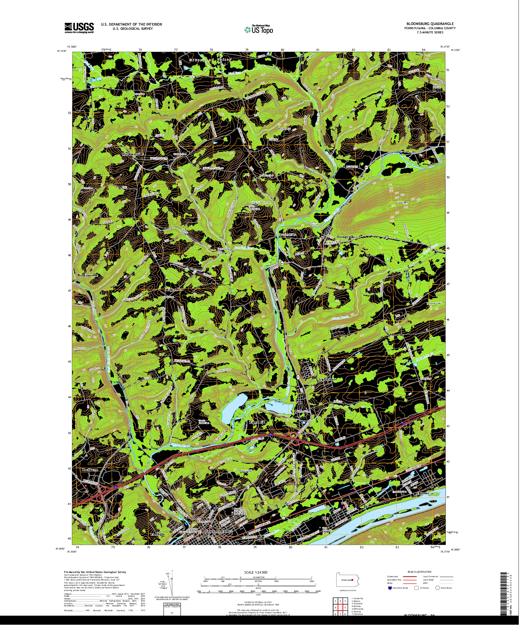 USGS US TOPO 7.5-MINUTE MAP FOR BLOOMSBURG, PA 2019