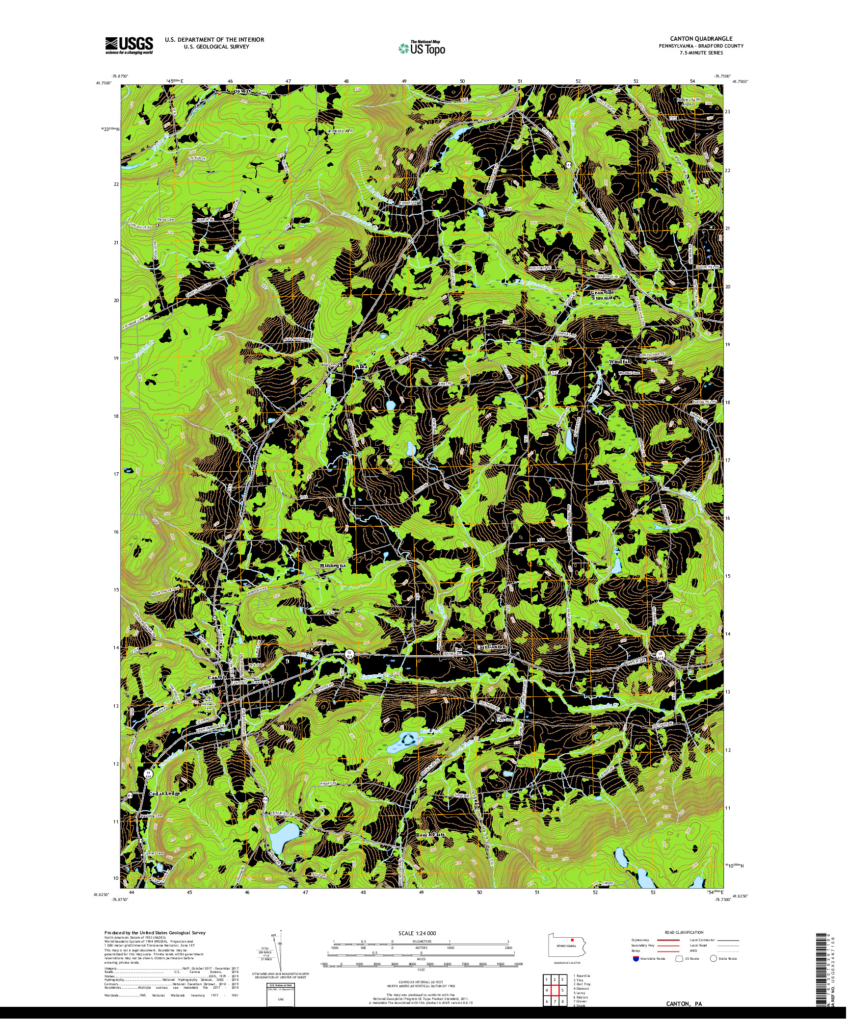 USGS US TOPO 7.5-MINUTE MAP FOR CANTON, PA 2019