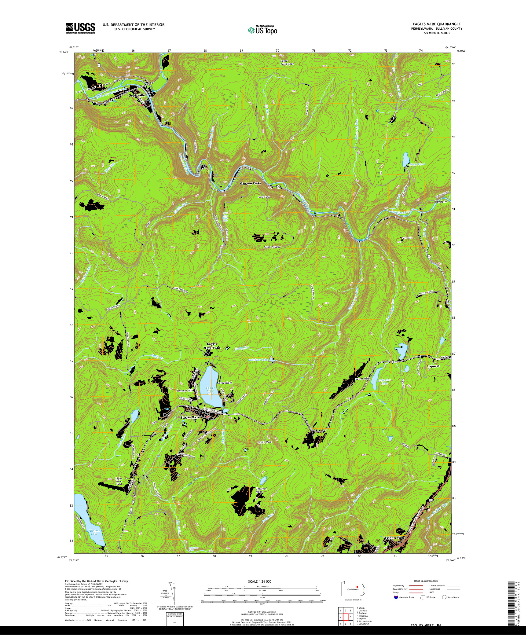 USGS US TOPO 7.5-MINUTE MAP FOR EAGLES MERE, PA 2019