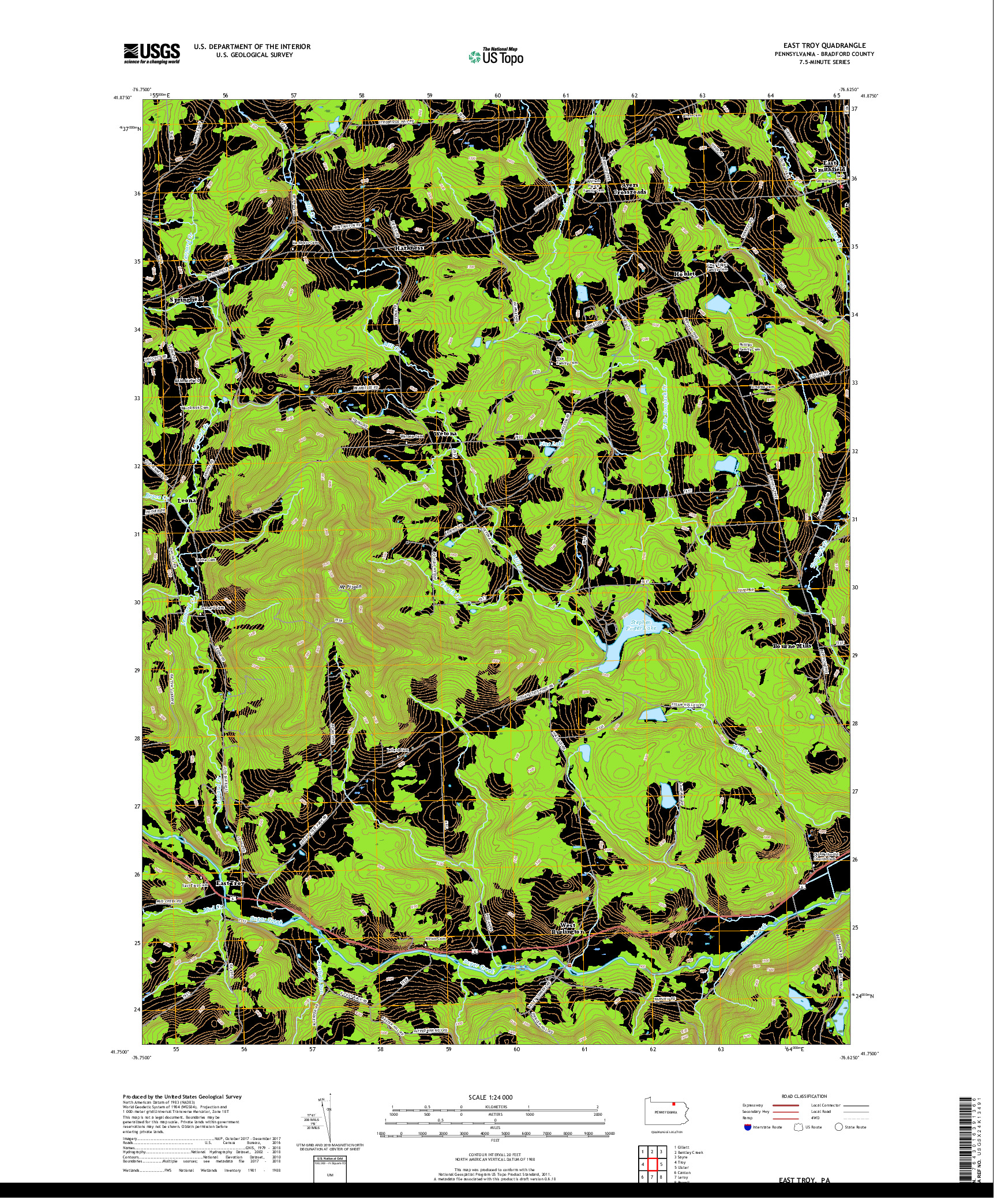 USGS US TOPO 7.5-MINUTE MAP FOR EAST TROY, PA 2019