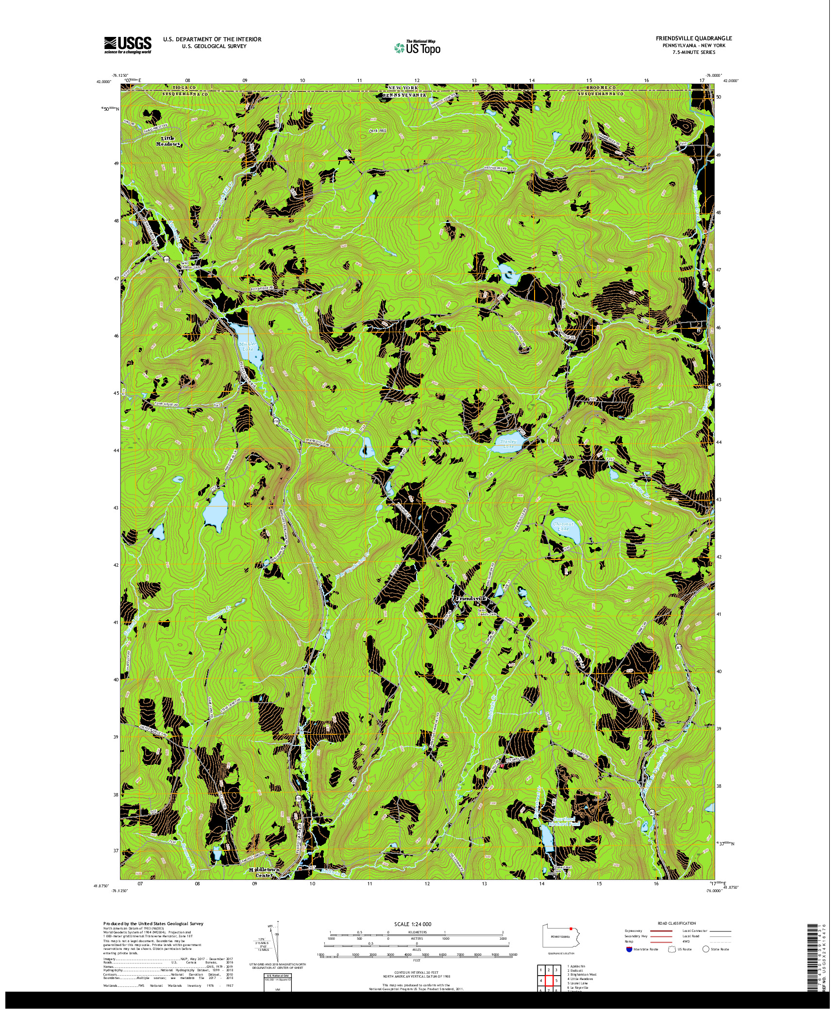 USGS US TOPO 7.5-MINUTE MAP FOR FRIENDSVILLE, PA,NY 2019